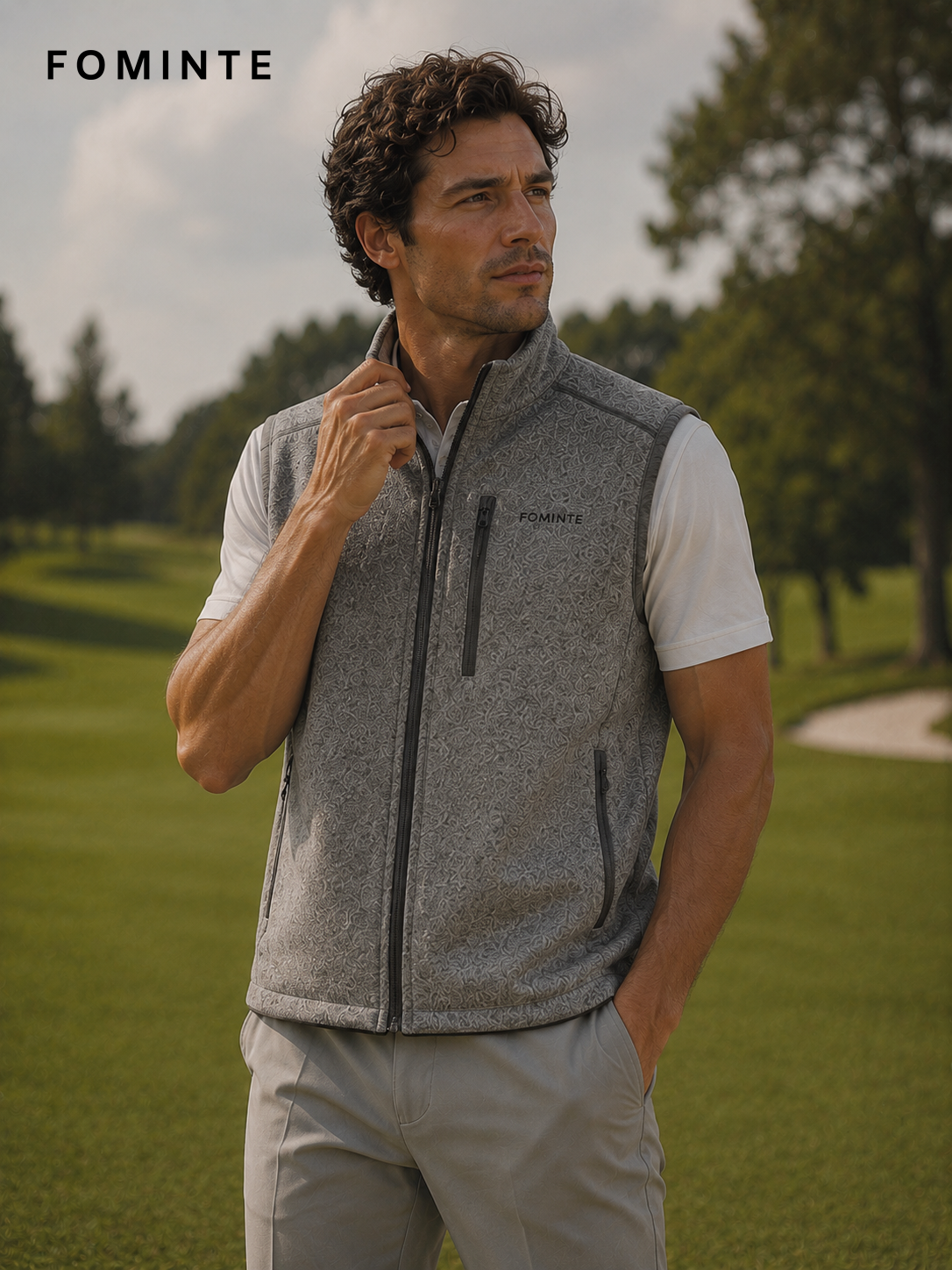 Grey Men's Full-Zip Fleece Vest Wholesale Custom Outerwear - FM0801000451
