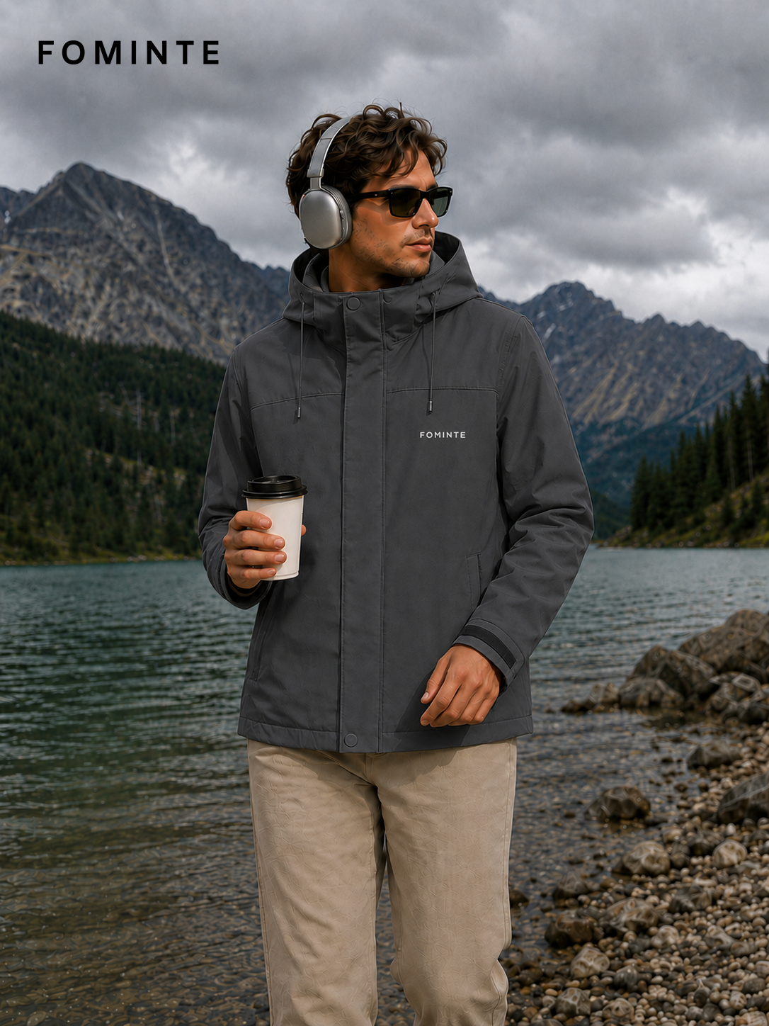 Dark Charcoal Men's Hooded Softshell Jacket Wholesale Custom Outerwear - FM0802000441-2