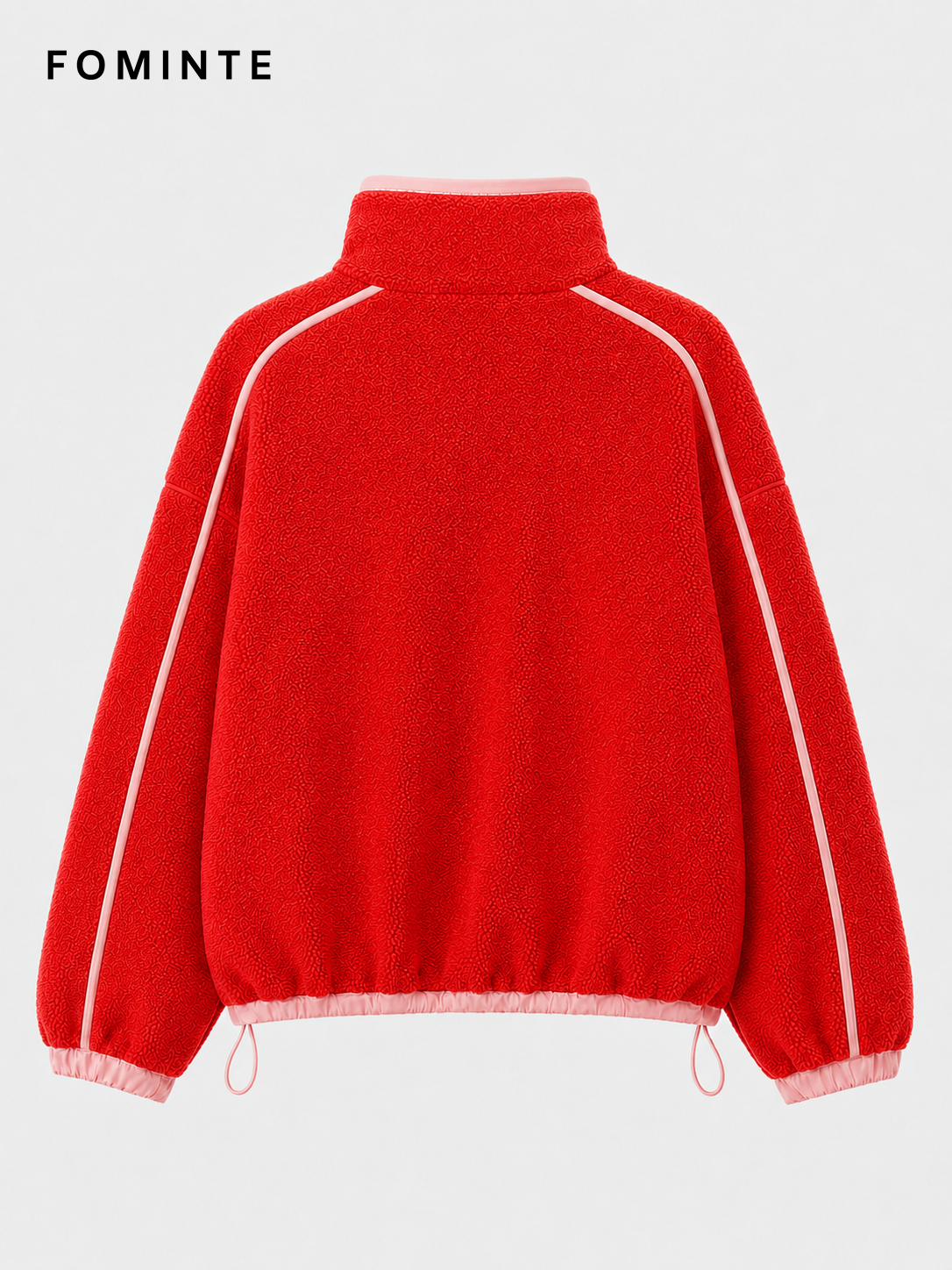 Tomato Red and Mist Pink Women's Colorblock Quarter-Zip Fleece Pullover Wholesale Custom Outerwear - FM0802000444-2