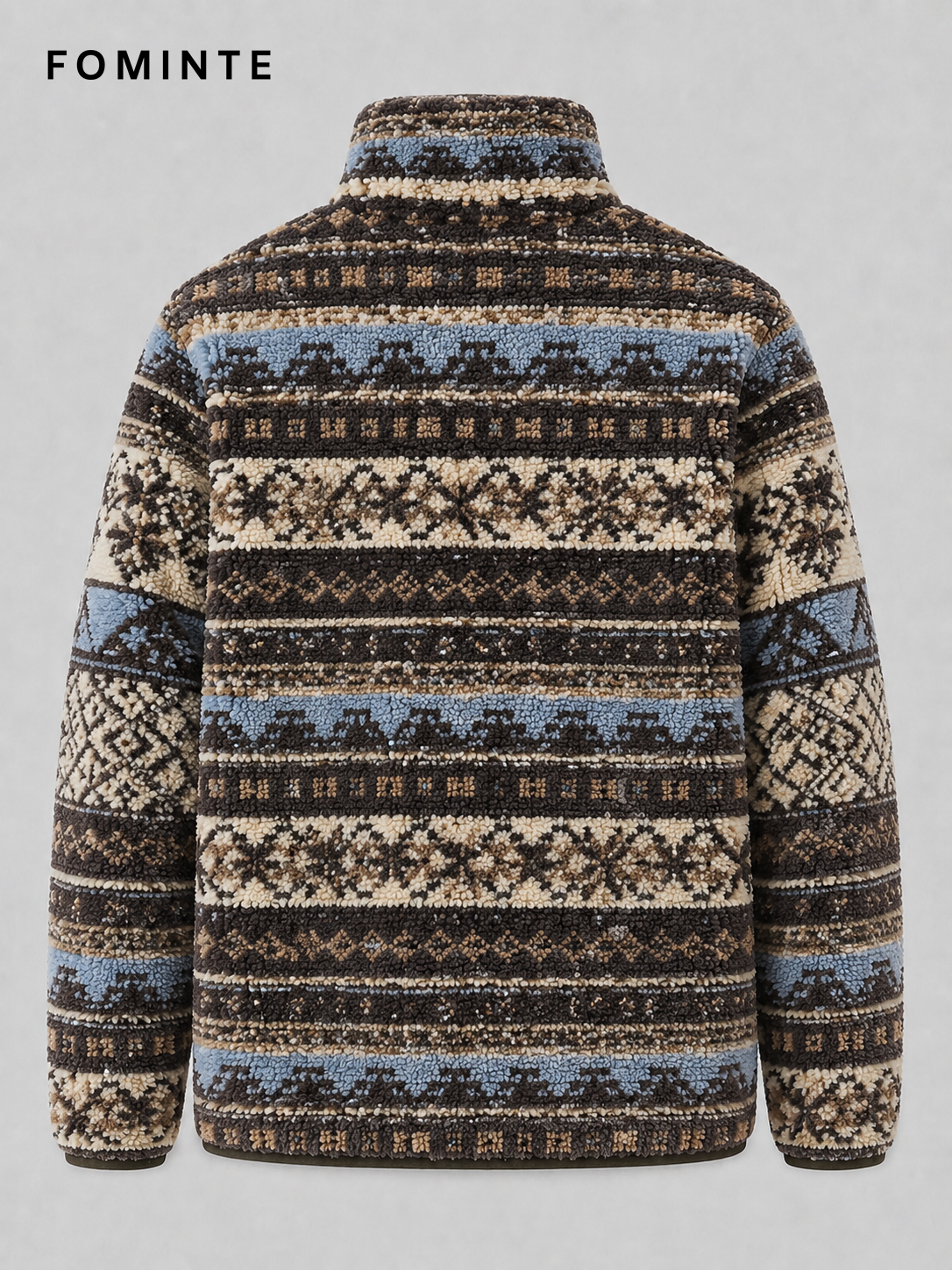 Brown and Blue Nordic Print Women's Nordic Print Full-Zip Fleece Jacket Wholesale Custom Outerwear - FM0802000445