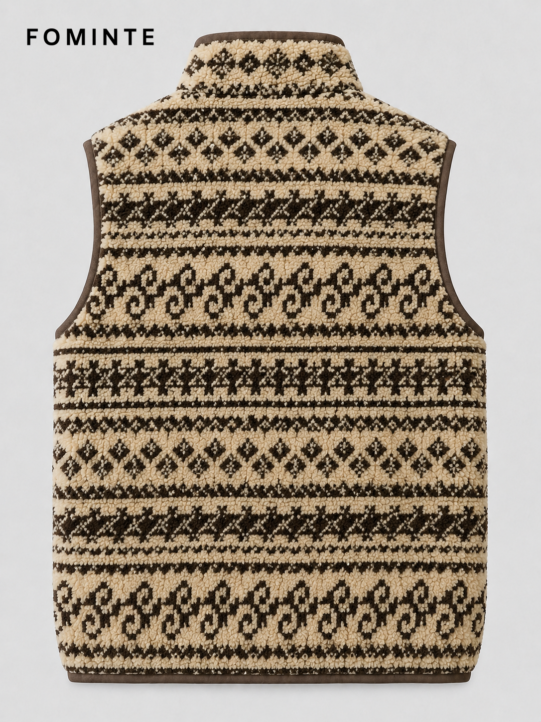 Beige and Brown Nordic Print Men's Nordic Print Full-Zip Fleece Vest Wholesale Custom Outerwear - FM0802000447
