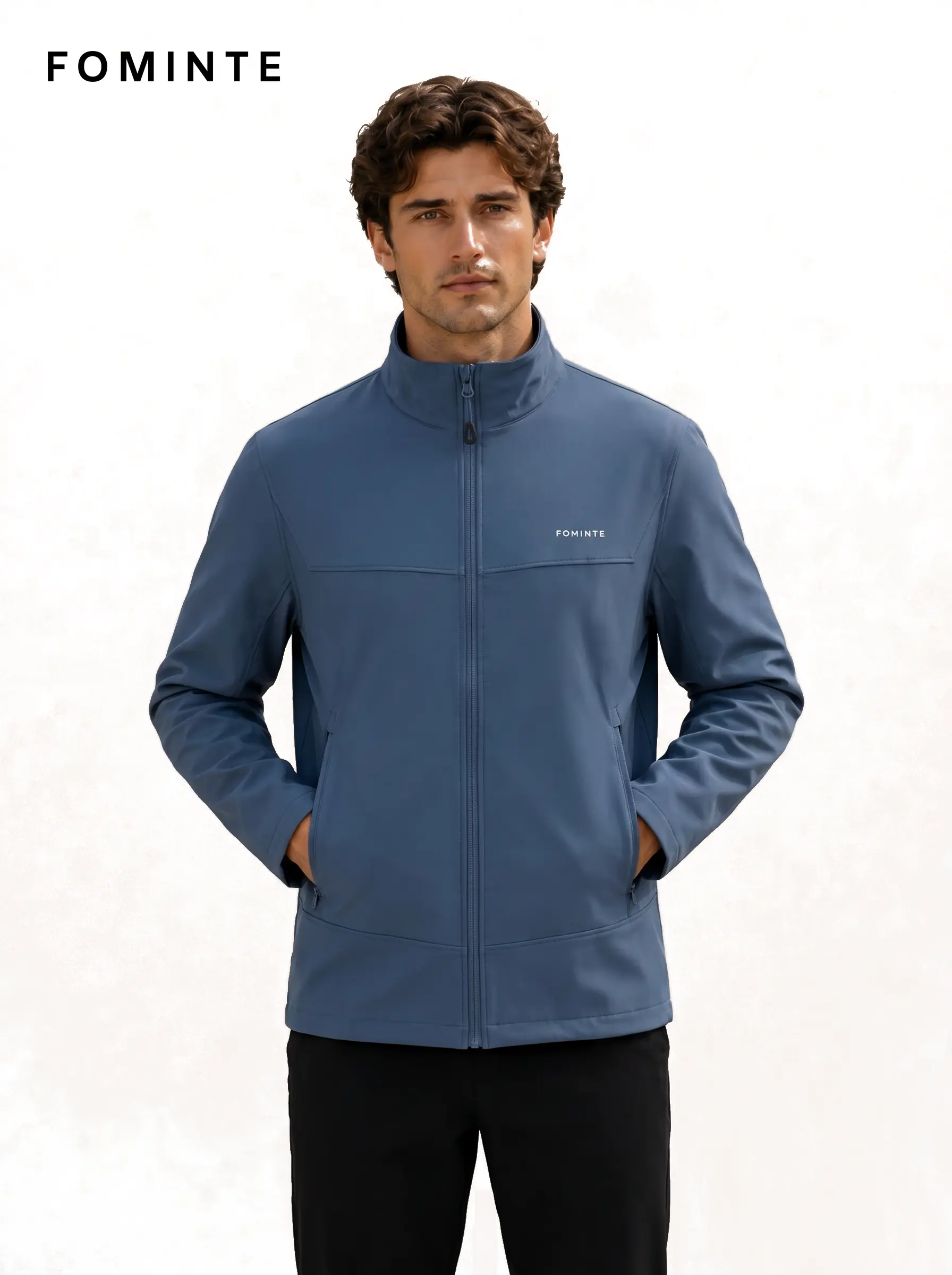 Men's Deep Cloud Blue Stand Collar Softshell Jacket