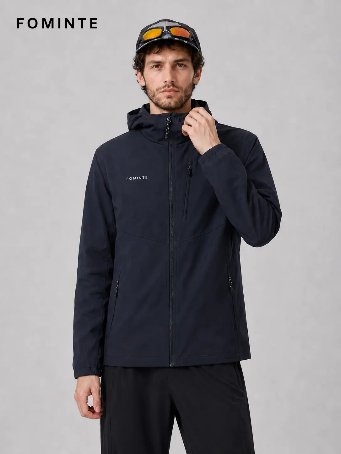 Men's Navy Hooded Outdoor Softshell Jacket