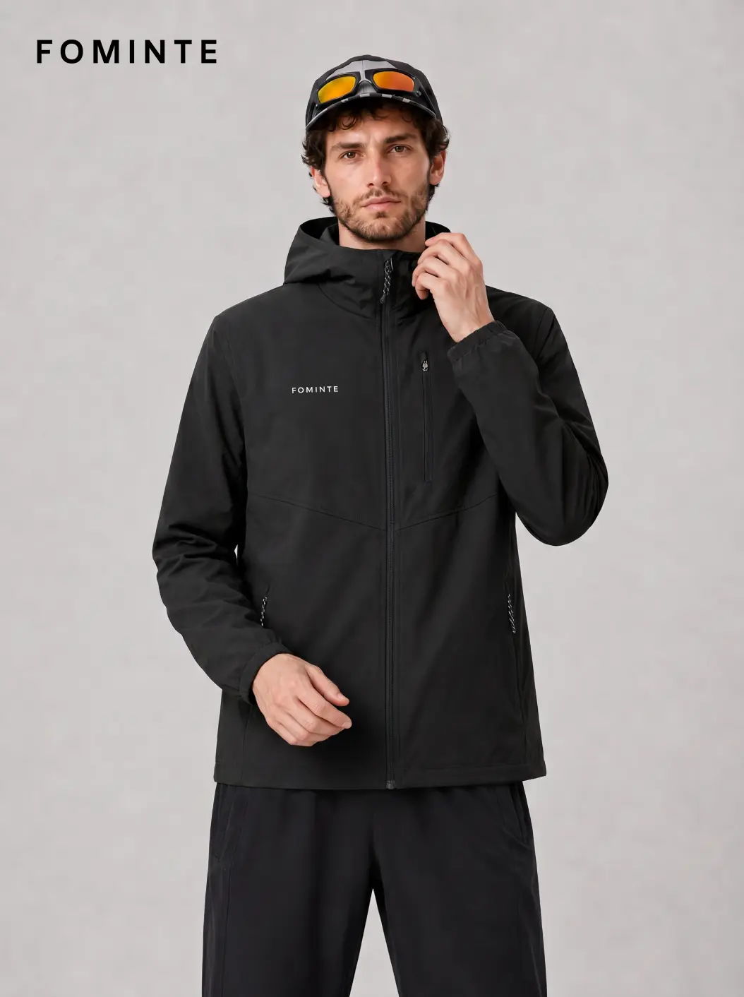 Men's Black Hooded Outdoor Softshell Jacket