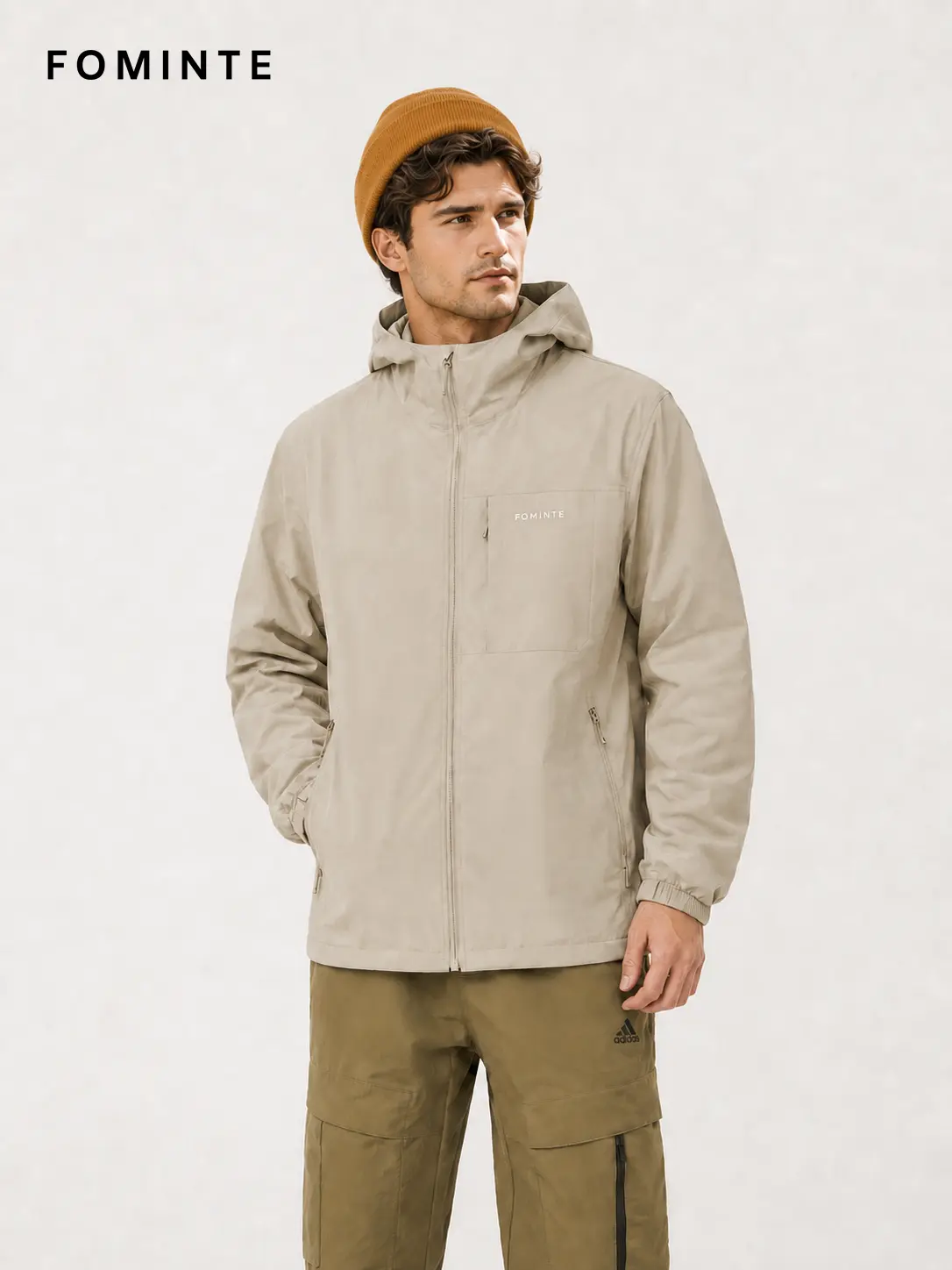 Men's Light Camel Minimal Hooded Softshell Jacket