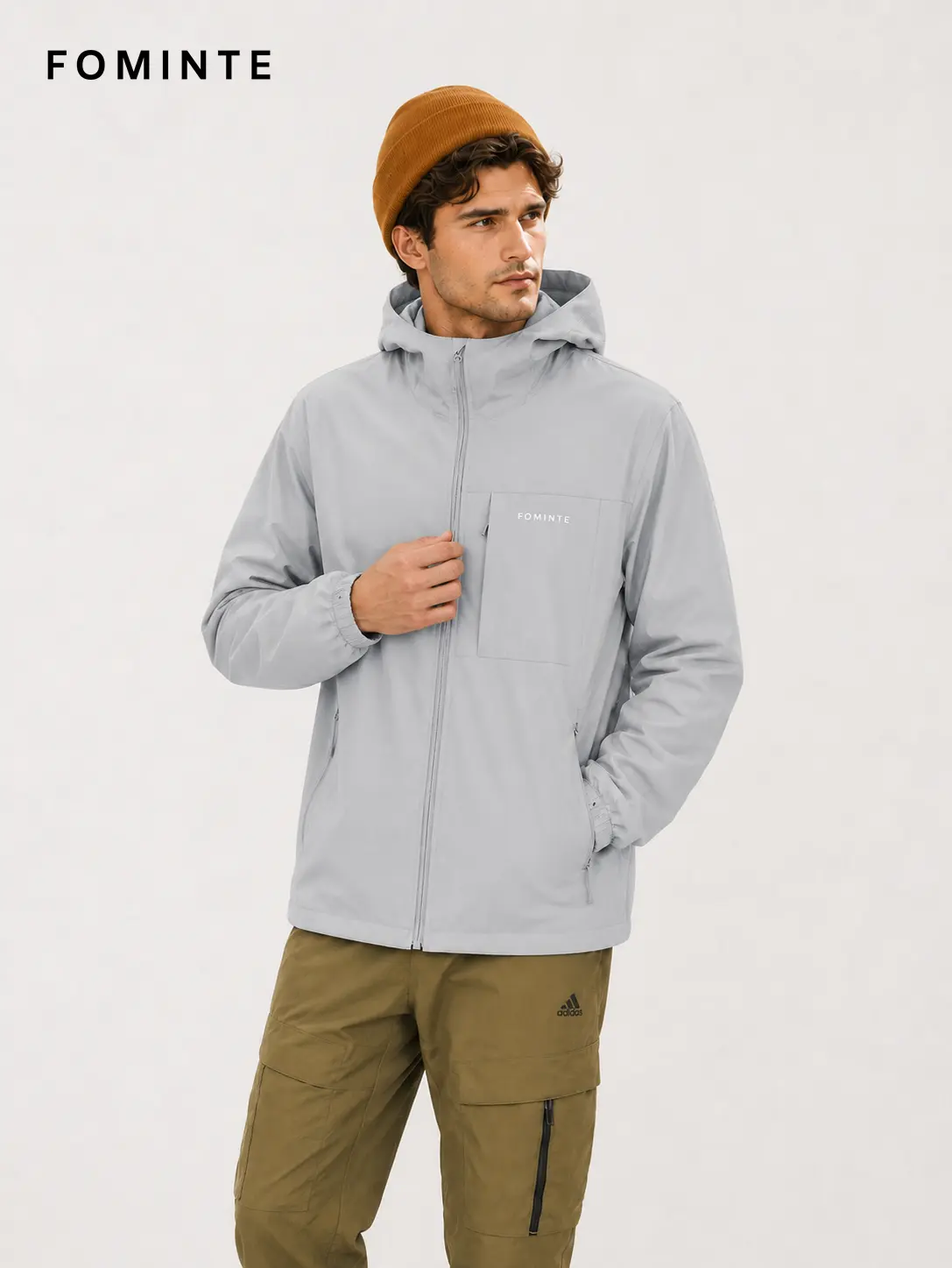 Men's Light Sage Green Minimal Hooded Softshell Jacket