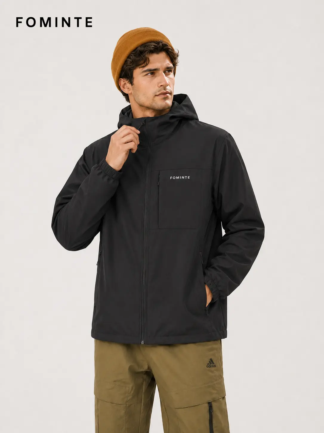 Men's Charcoal Black Minimal Hooded Softshell Jacket