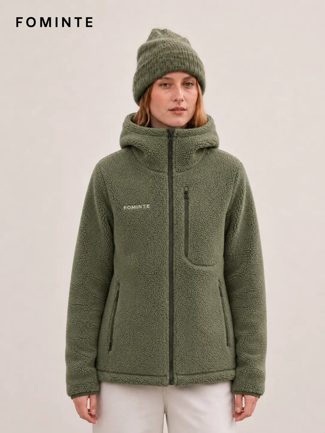 Men's Grey Bean Green Full-Zip Sherpa Fleece Hooded Jacket