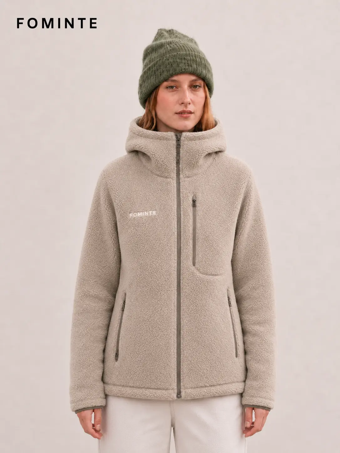 Men's Beige Coffee Full-Zip Sherpa Fleece Hooded Jacket