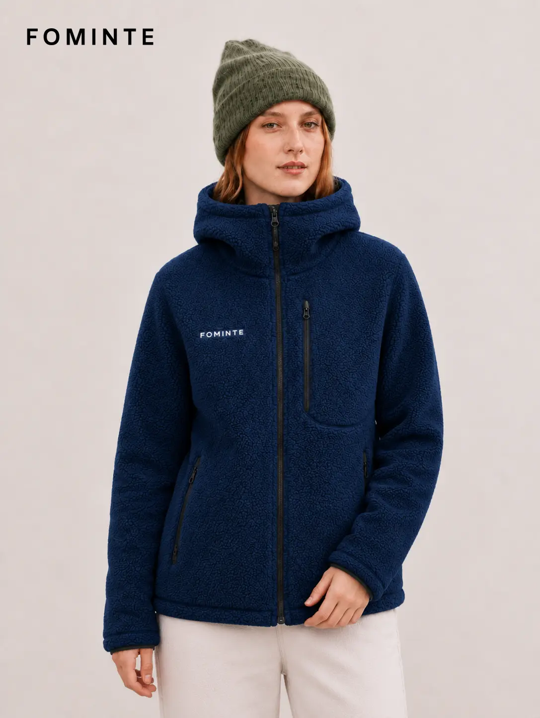 Men's Navy Blue Full-Zip Sherpa Fleece Hooded Jacket