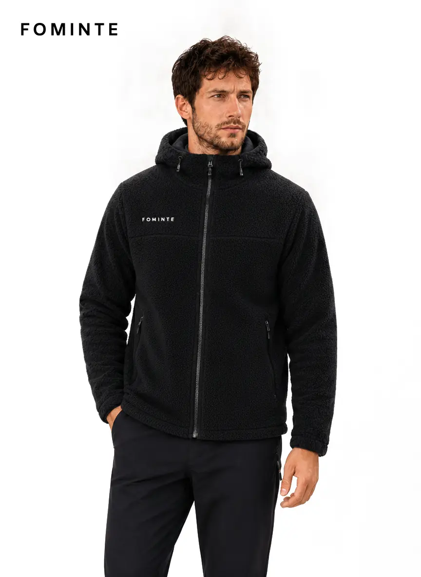 Men's Charcoal Black Hooded Full-Zip Fleece Jacket