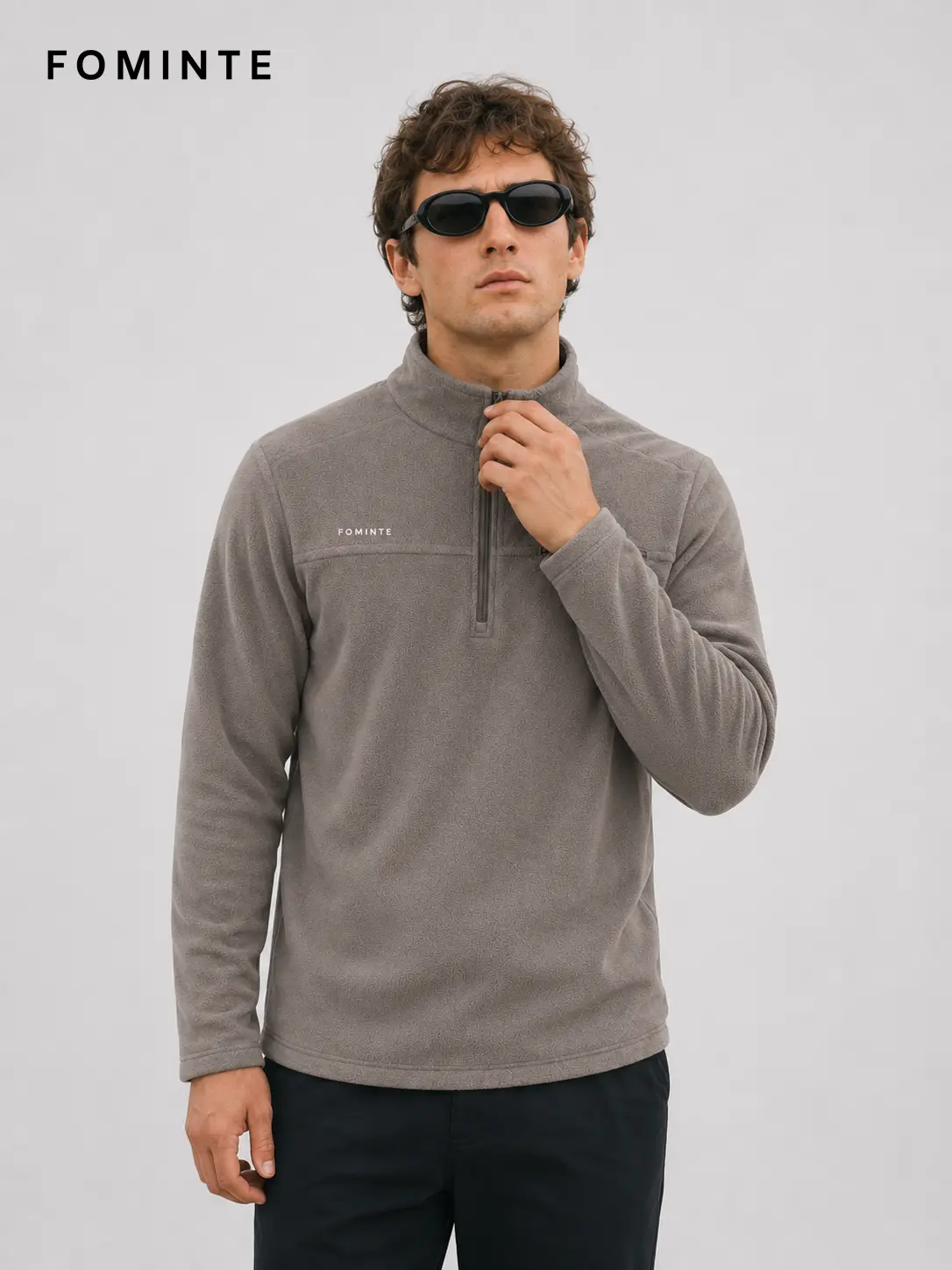 Men's Grey Coffee Lightweight Quarter-Zip Fleece Pullover