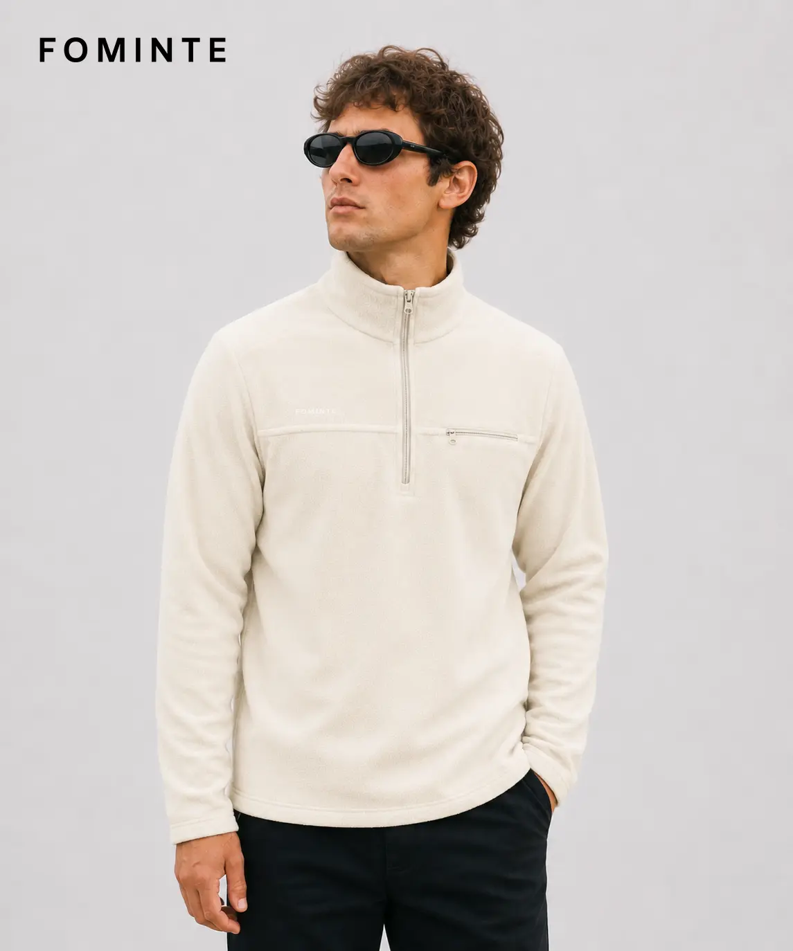 Men's Off White Lightweight Quarter-Zip Fleece Pullover
