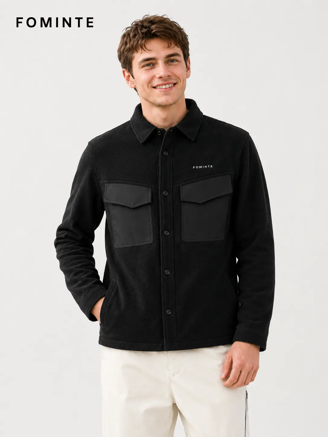 Men's Black Chest Pocket fleece Jacket