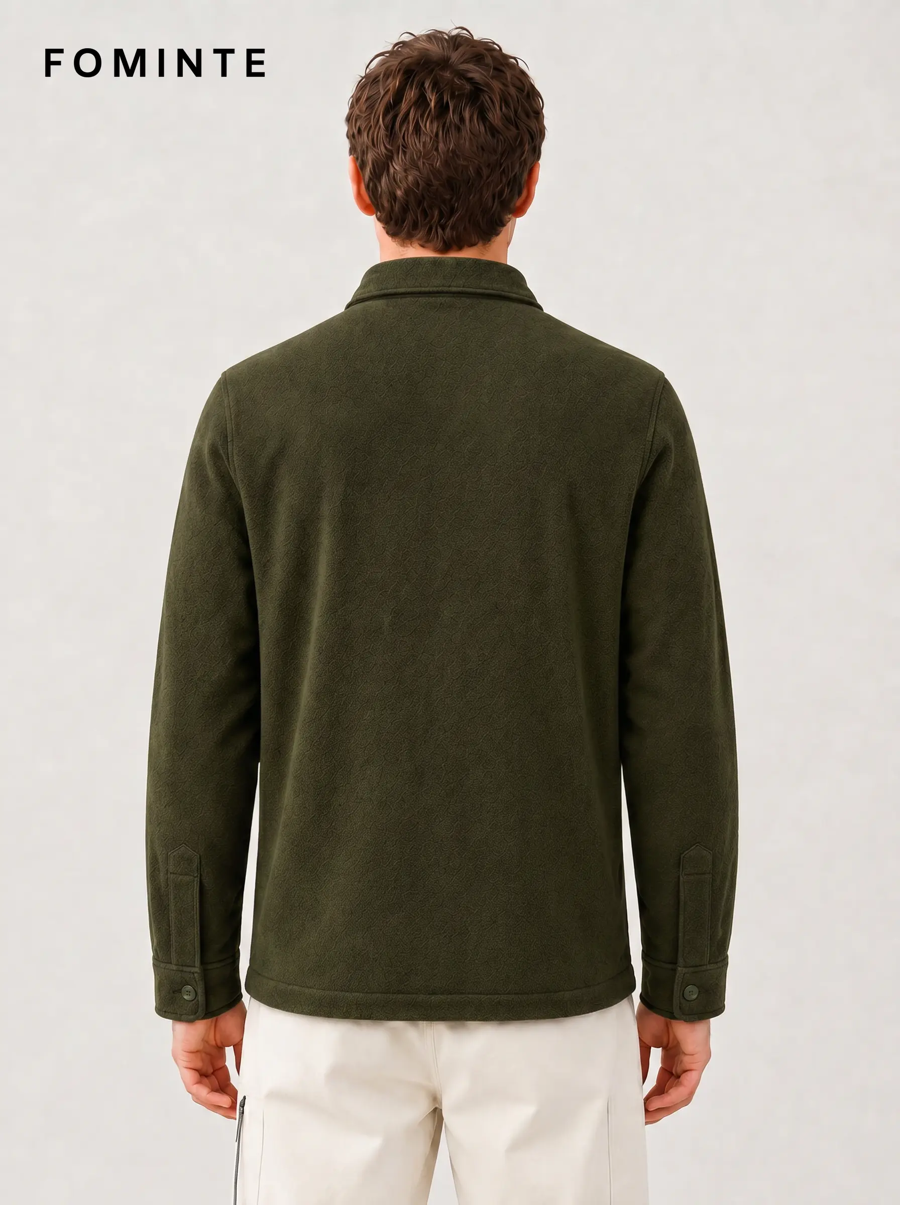 Men's Olive Green Chest Pocket fleece Jacket