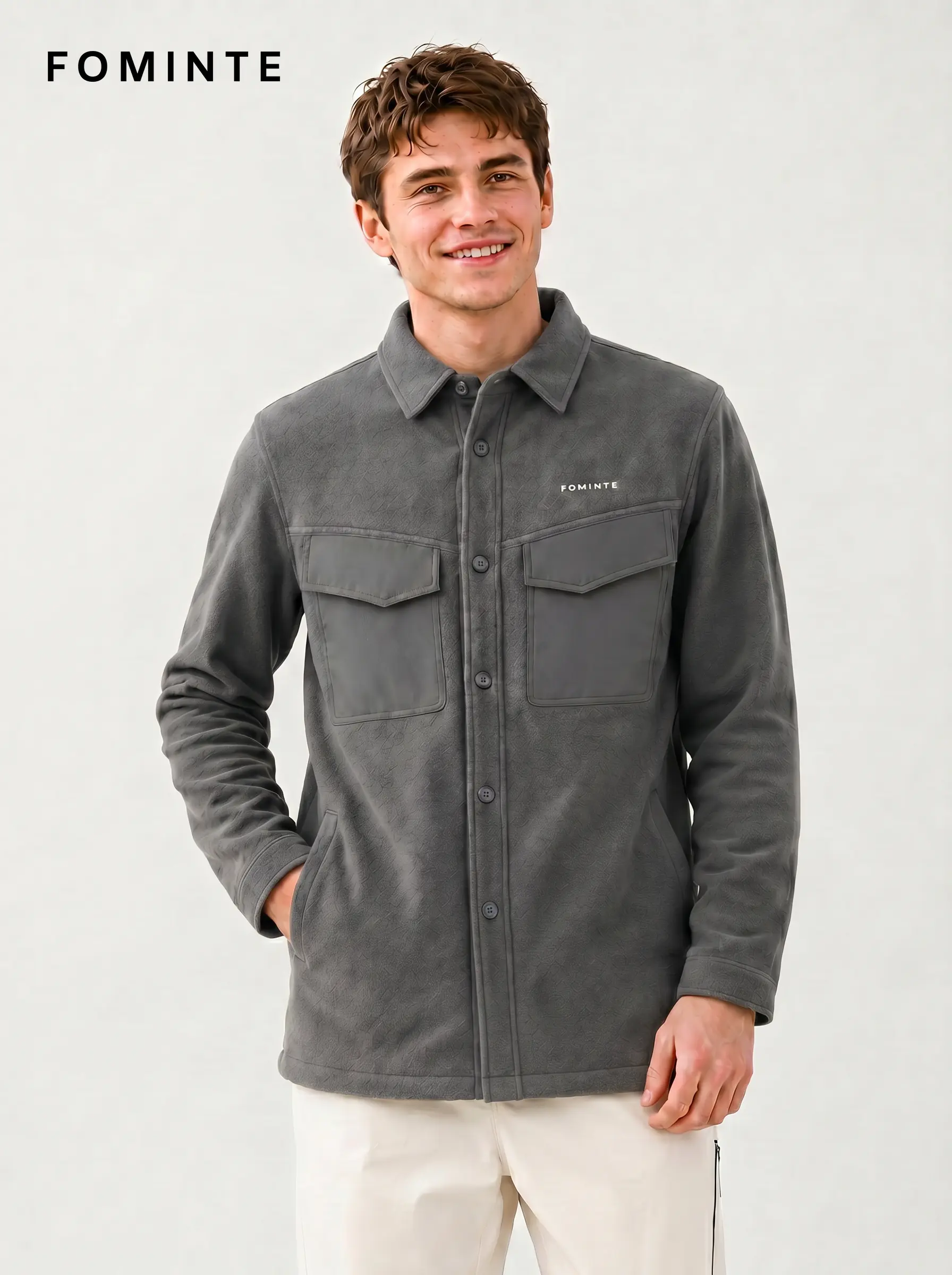 Men's Grey Chest Pocket fleece Jacket