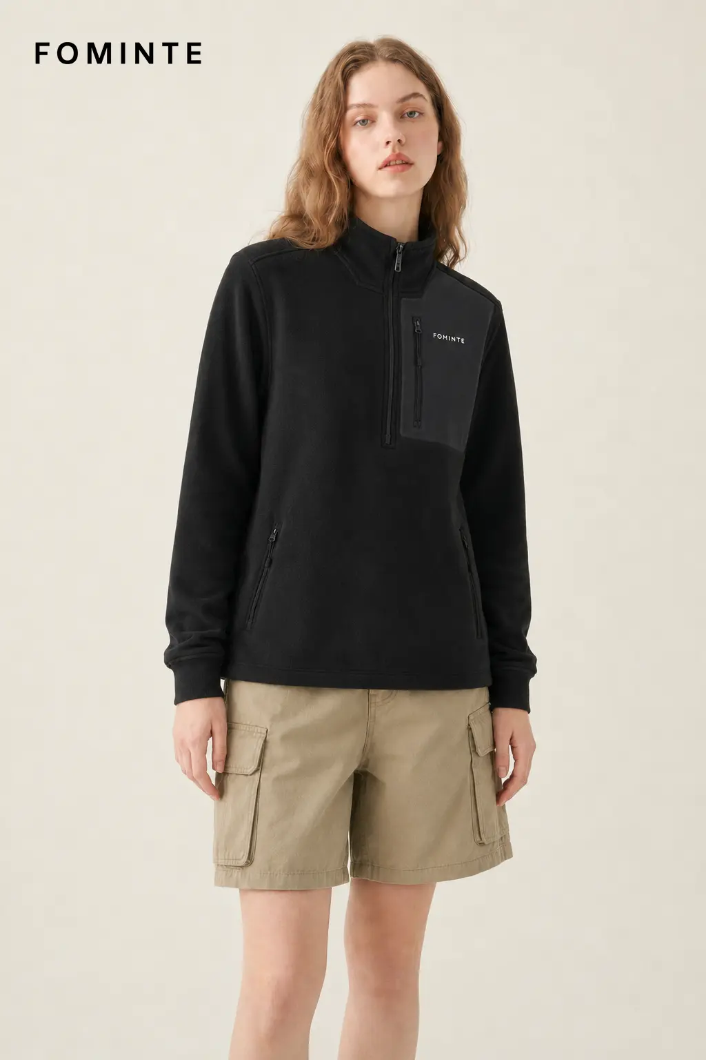 Women's Black Stand Collar Hiking Fleece Jacket