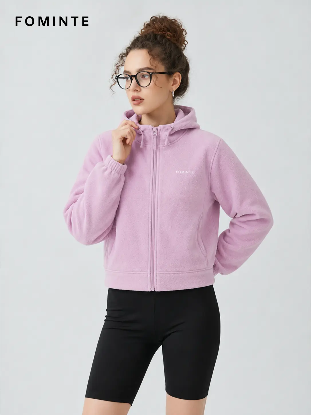 Women's Pink Purple Hooded Full-Zip Fleece Jacket