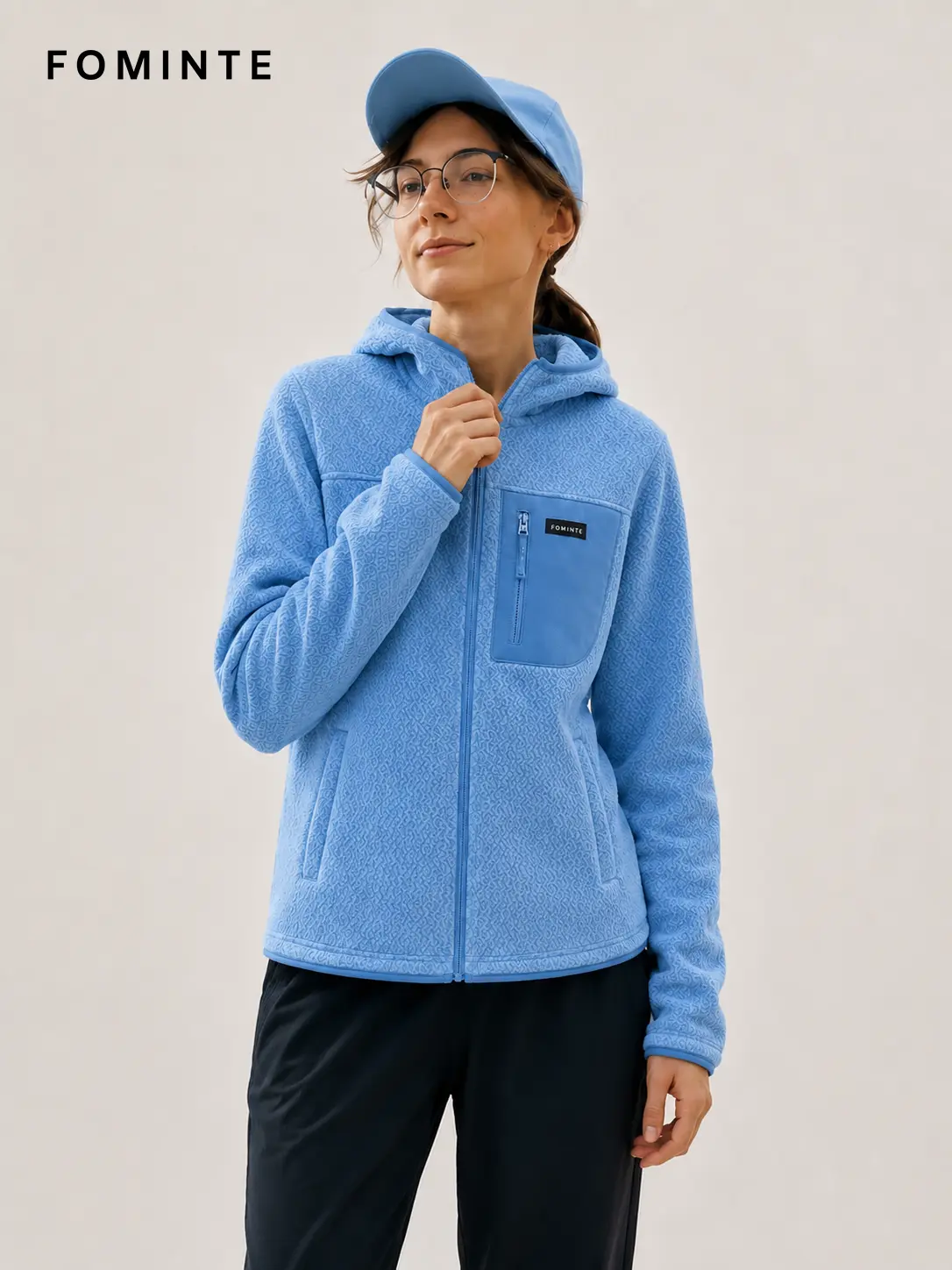 Women's Blue Hooded Full-Zip Fleece Jacket
