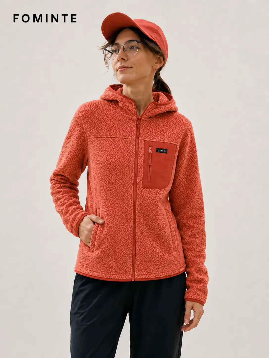 Women's Red Hooded Full-Zip Fleece Jacket