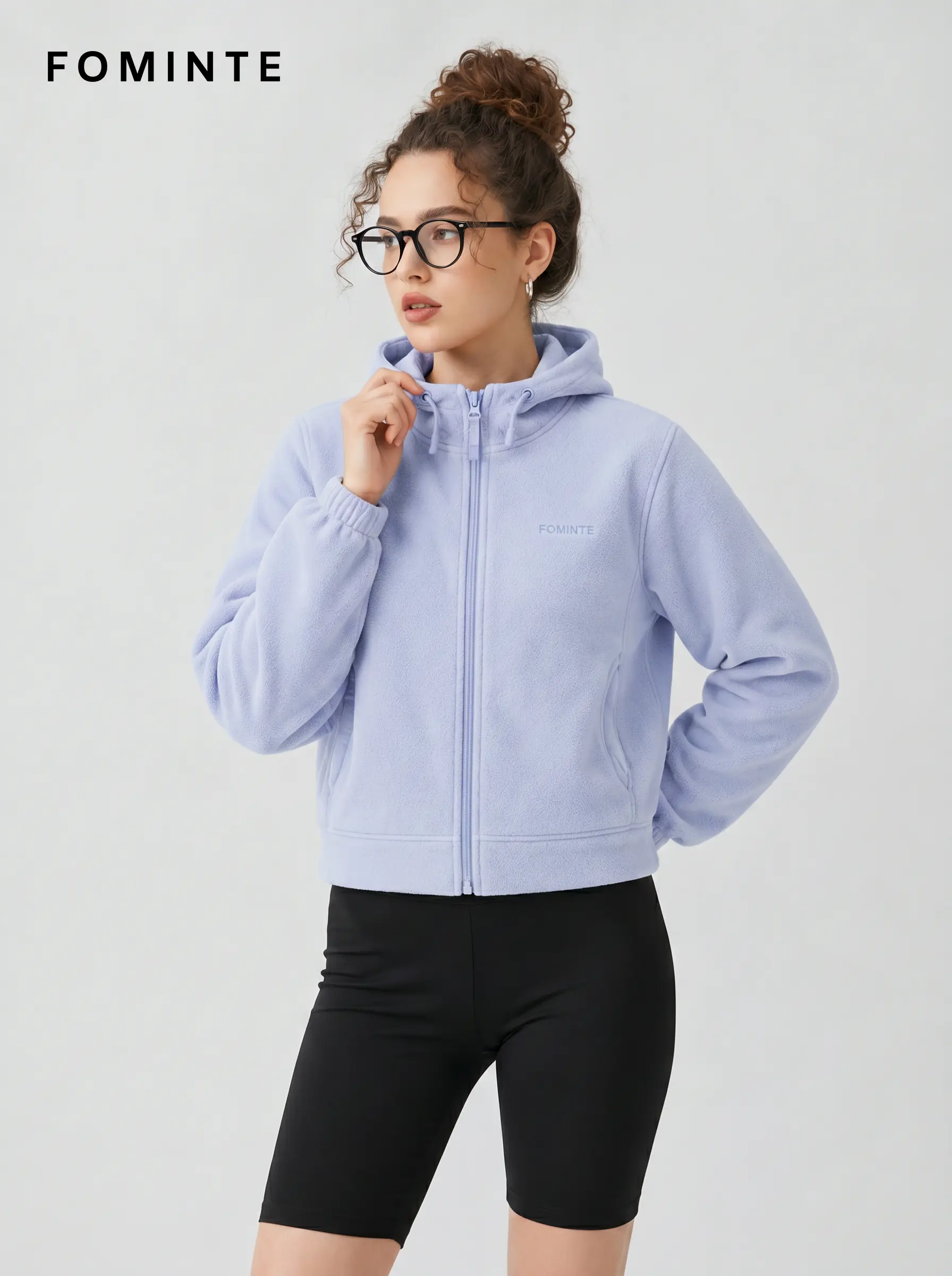 Women's Powder Blue Hooded Full-Zip Fleece Jacket