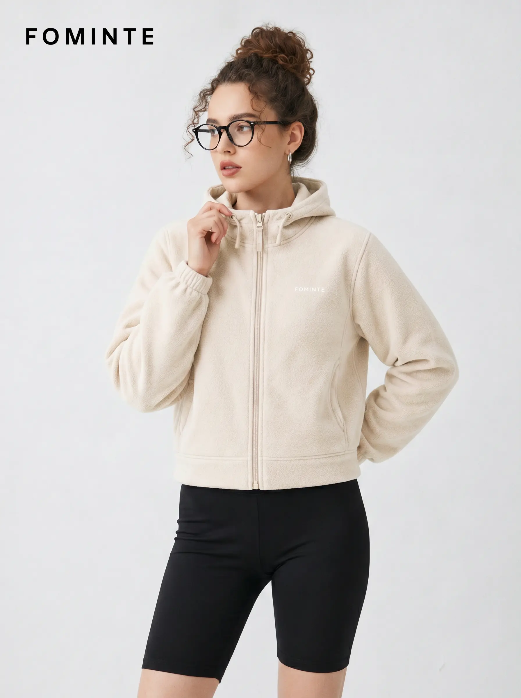 Women's Off White Hooded Full-Zip Fleece Jacket
