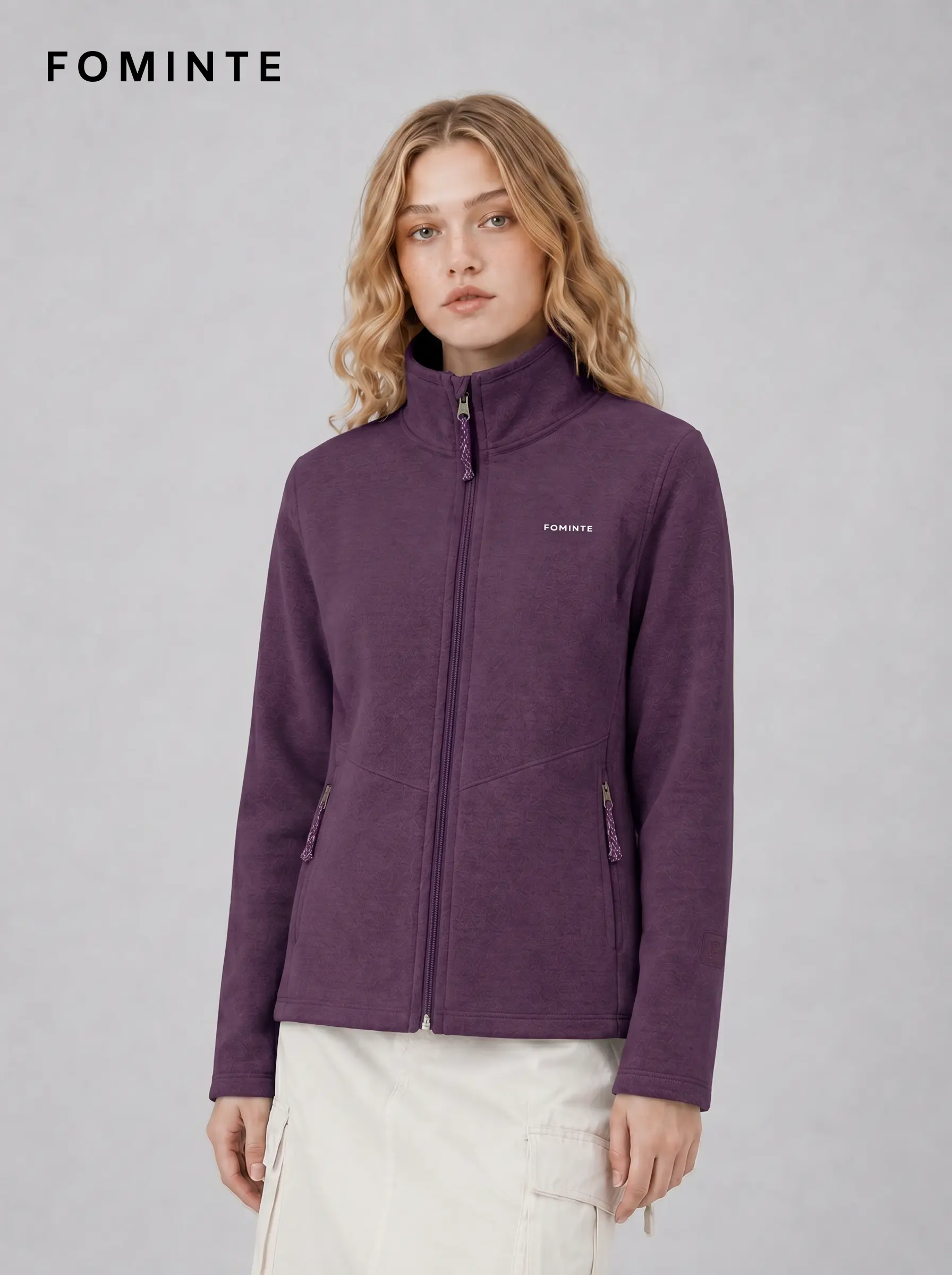Women's Grape Purple Stand Collar Full-Zip Fleece Jacket