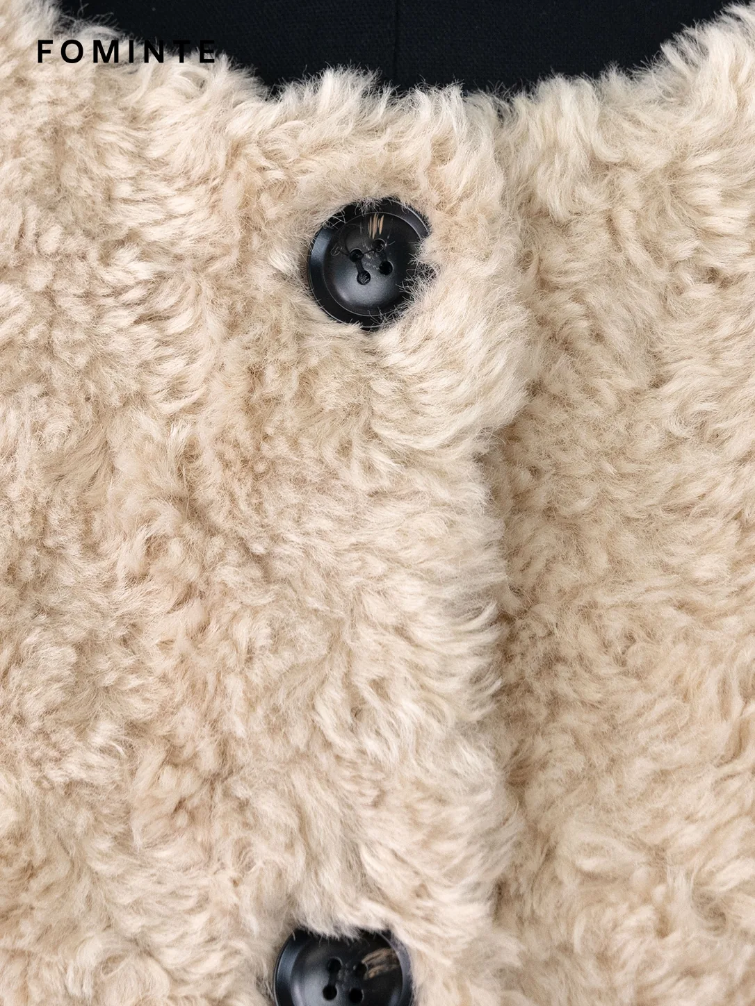 Beige Textured Button Faux Fur Jacket Wholesale