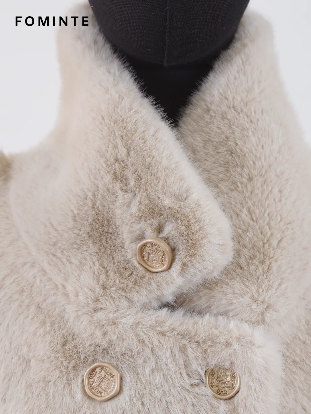 Ivory Belted Double-Breasted Faux Fur Coat Wholesale