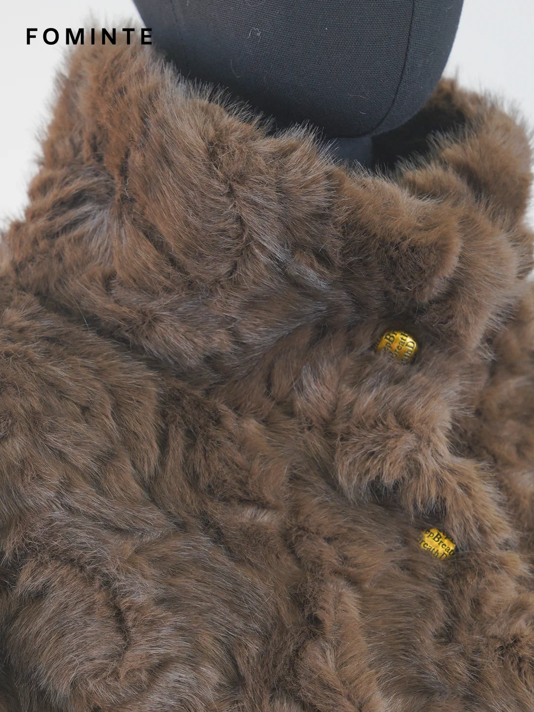 Coffee Button-Front Faux Fur Jacket Wholesale
