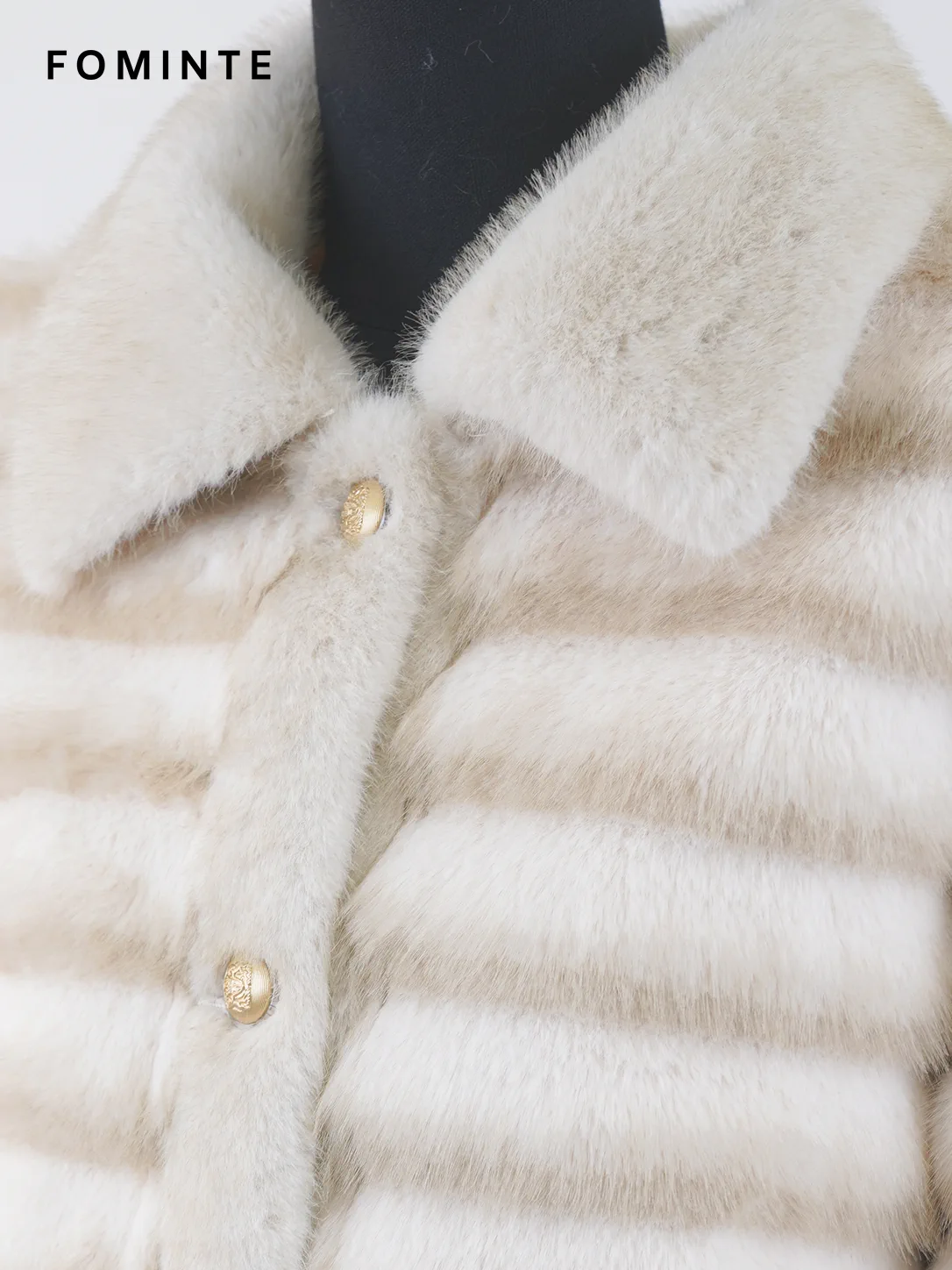 White Striped Faux Fur Button-Front Jacket Wholesale
