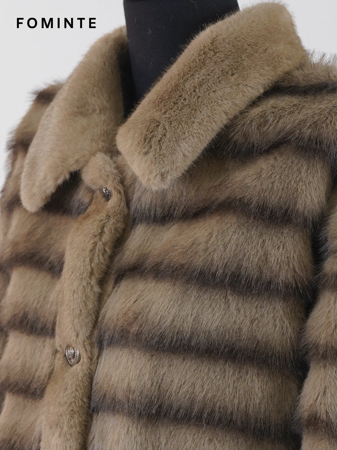 Coffee Striped Faux Fur Button-Front Jacket Wholesale