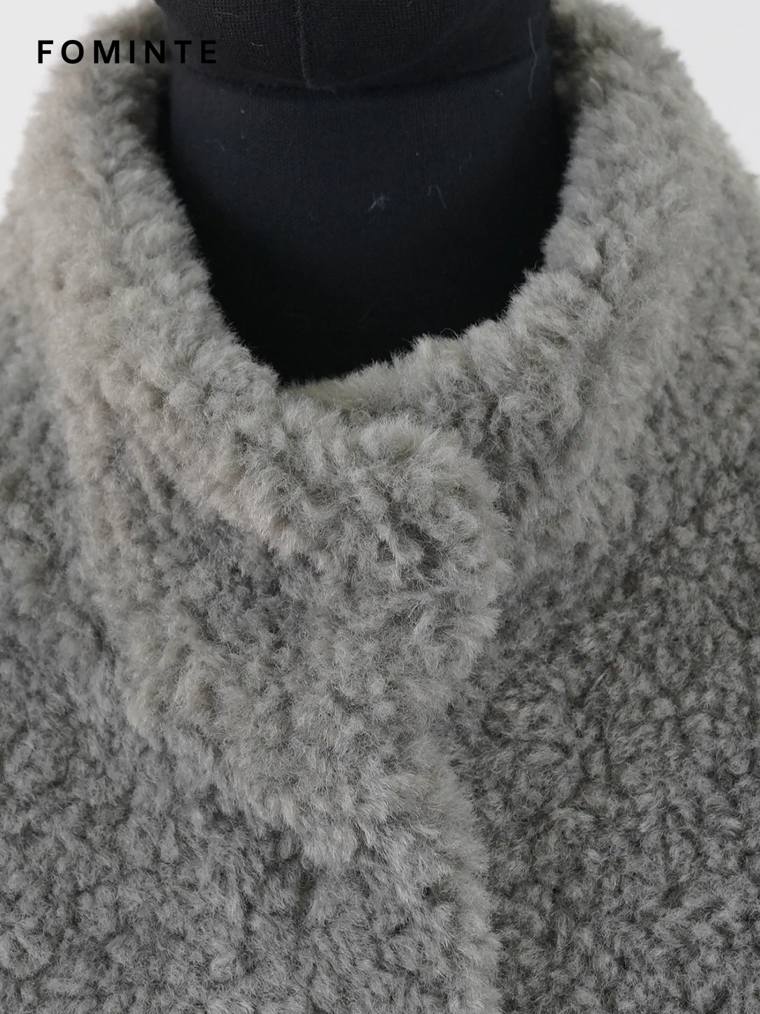 Grey Textured Faux Fur Patch-Pocket Jacket Wholesale