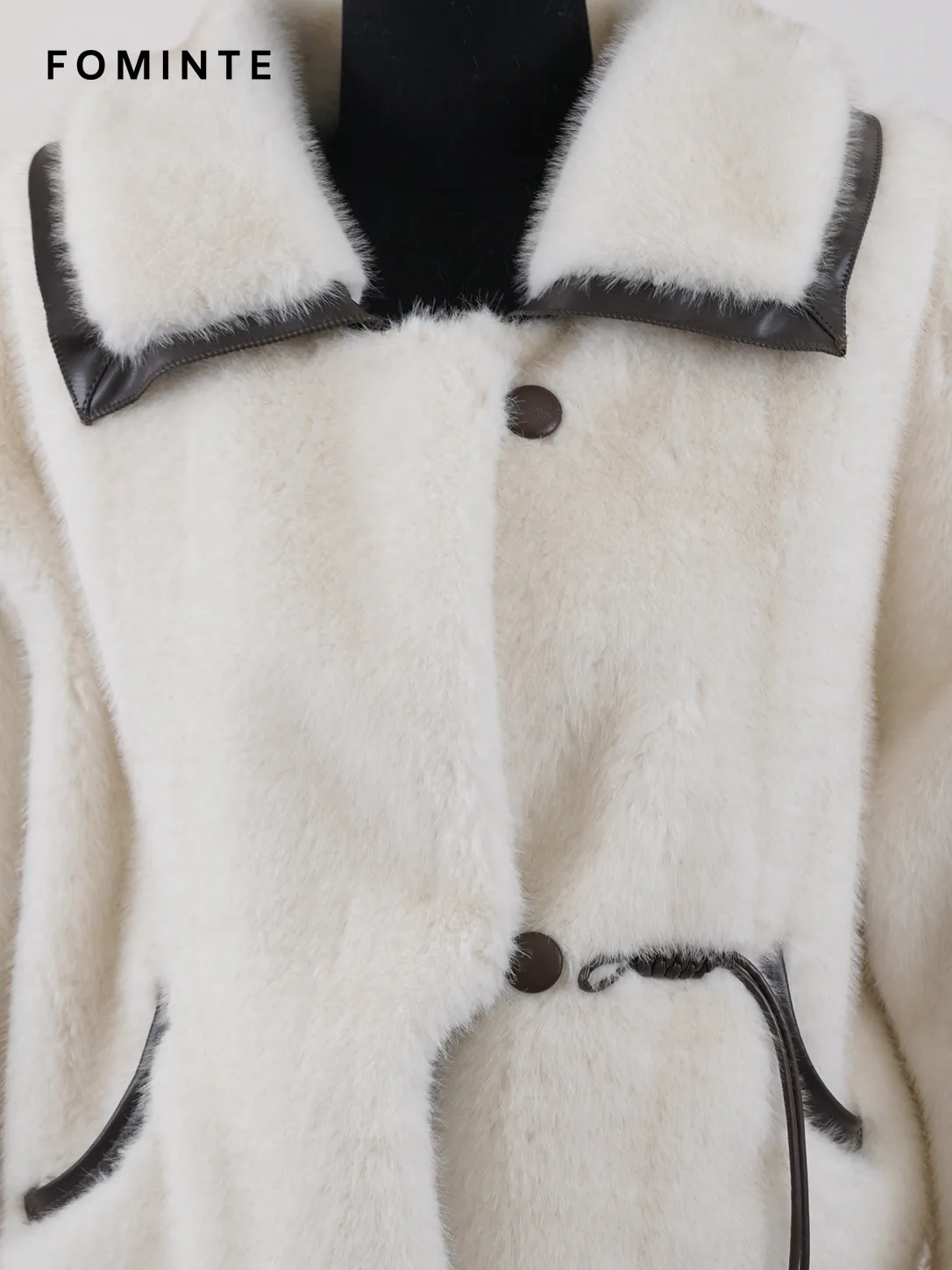 Ivory Contrast-Trim Faux Fur Jacket Wholesale