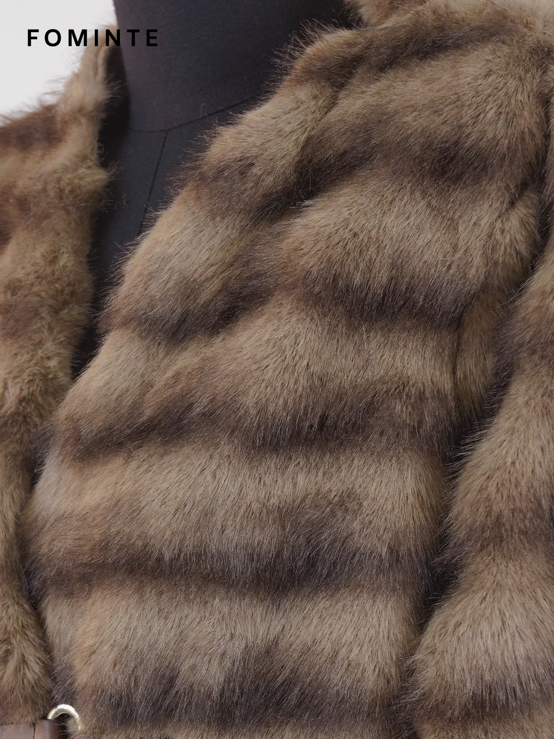 Coffee Belted Faux Fur Coat Wholesale