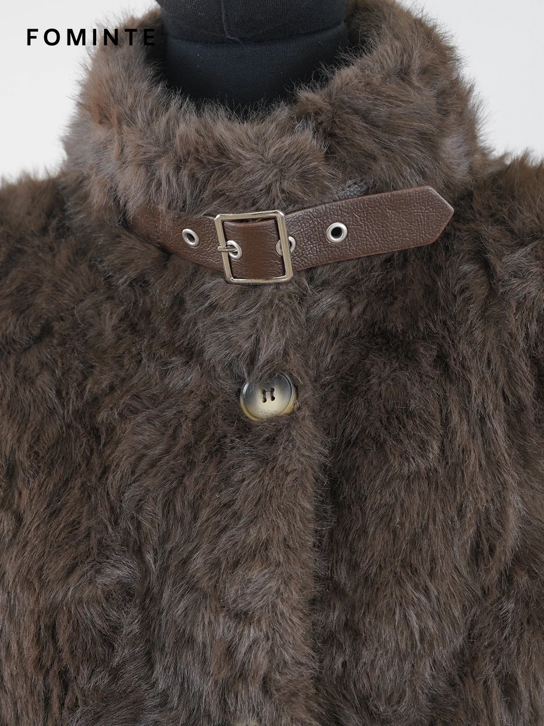 Black Buckle-Collar Faux Fur Coat Wholesale