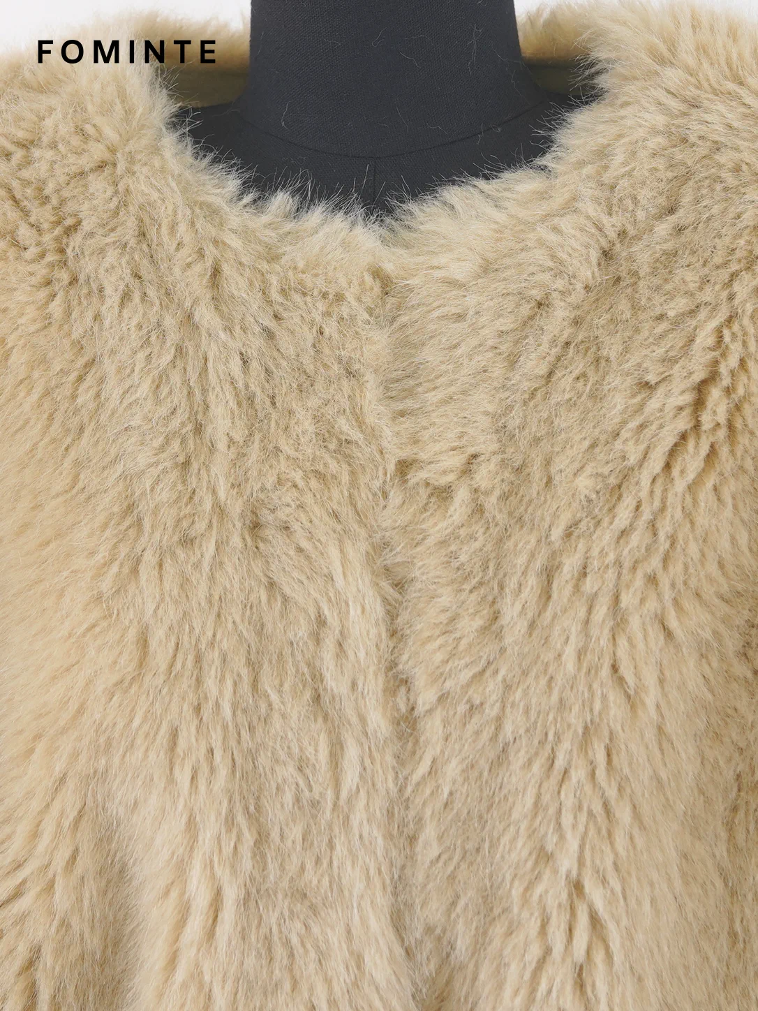 Yellow Collarless Faux Fur Jacket Wholesale
