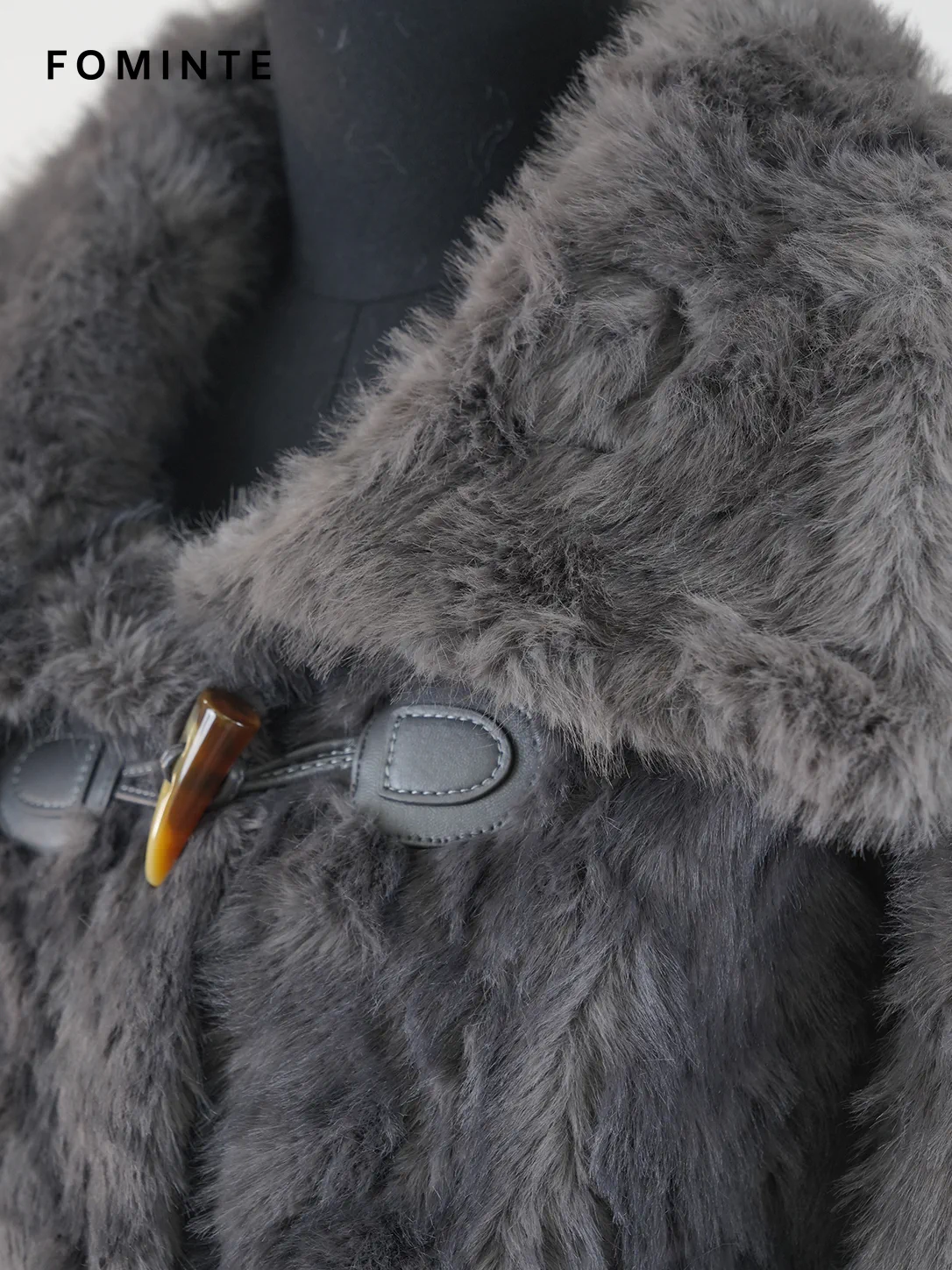 Grey Toggle-Front Faux Fur Jacket Wholesale