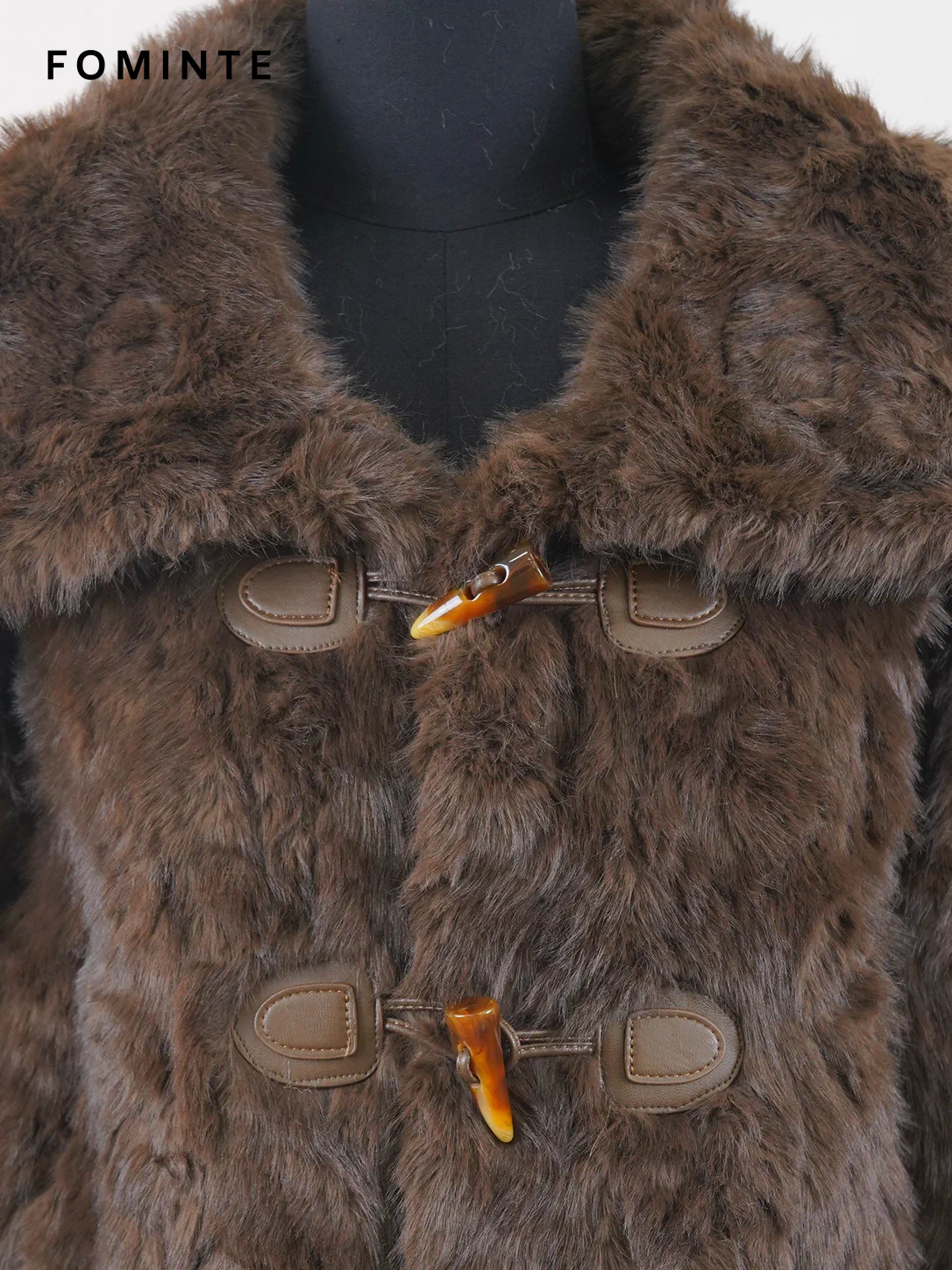 Brown Toggle-Front Faux Fur Jacket Wholesale