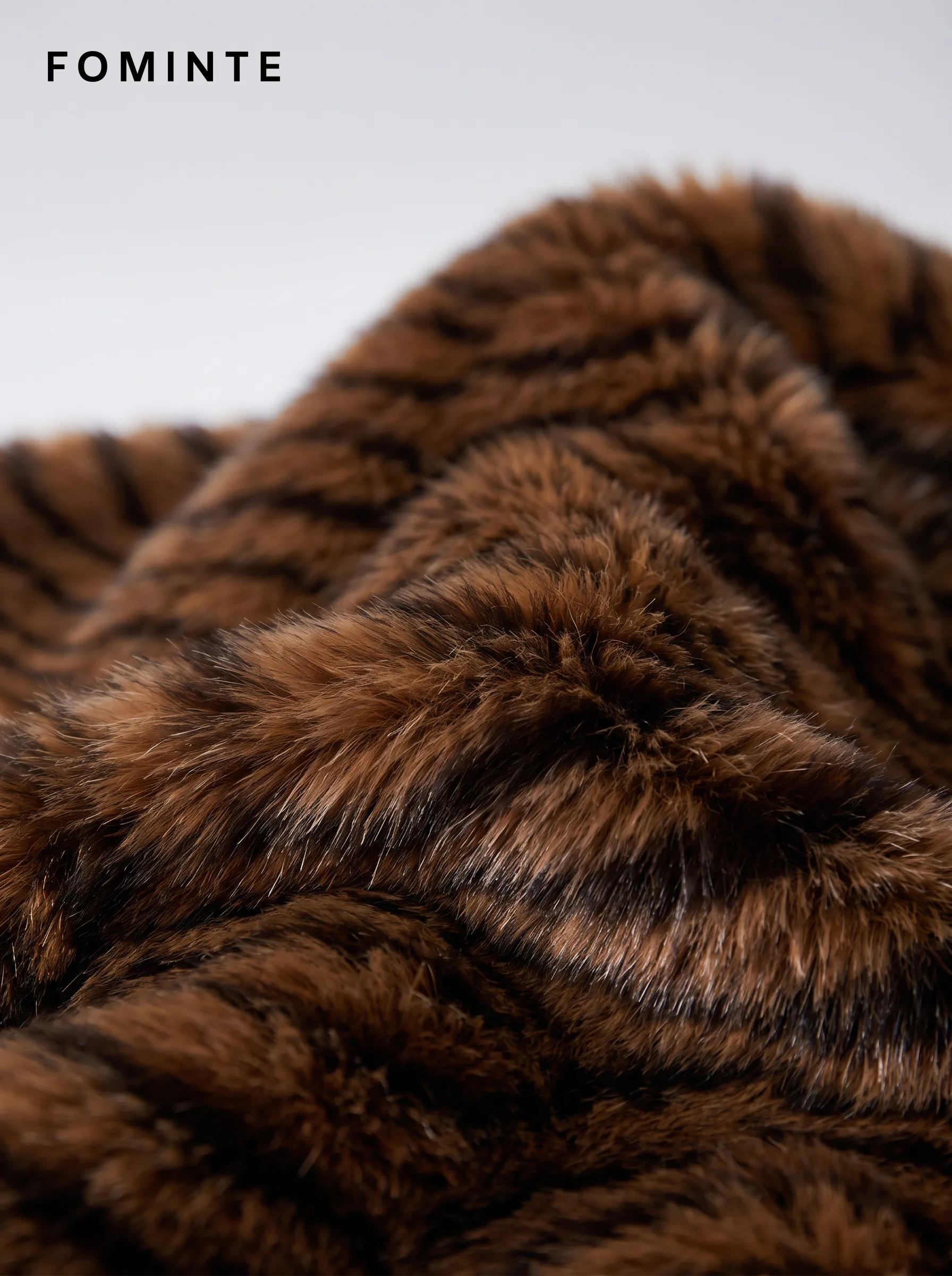 Deep Brown Belted Tiger-Inspired Faux Fur Coat Wholesale