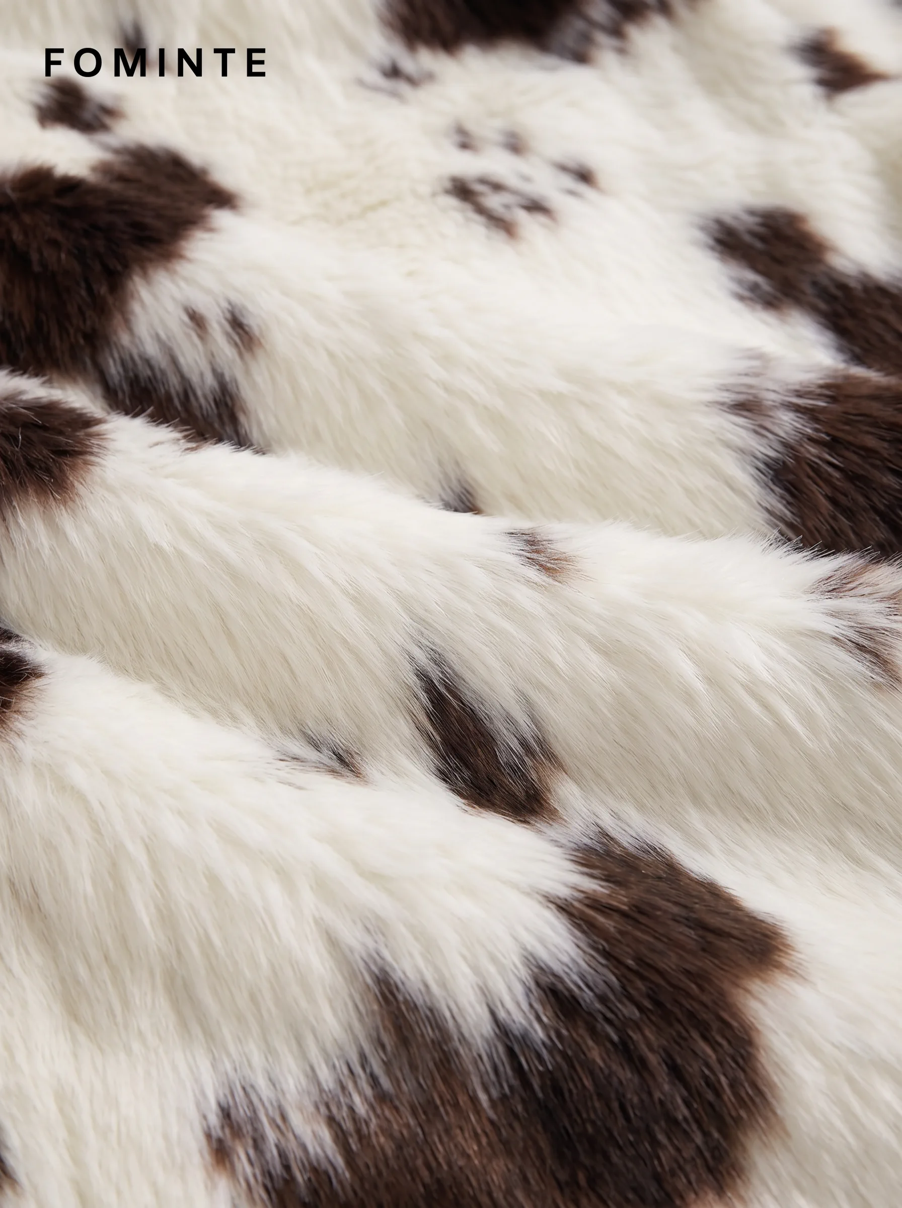 Ivory and Brown Patch Faux Fur Jacket