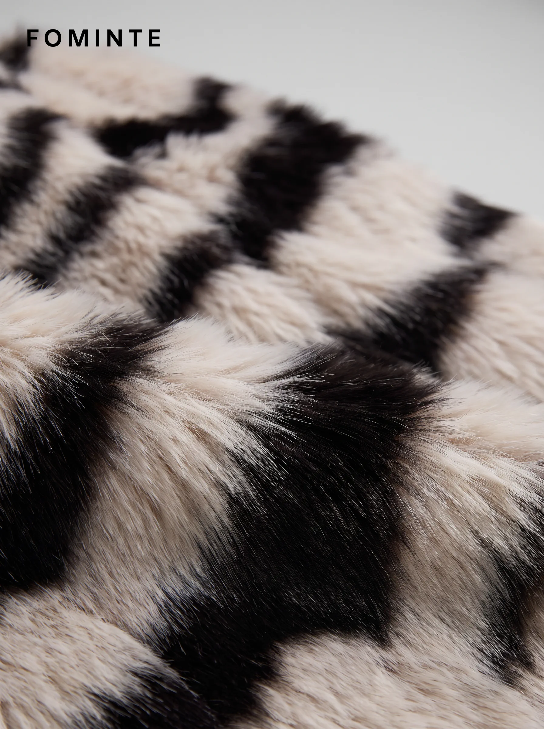 Ivory Diagonal-Stripe Faux Fur Coat Wholesale