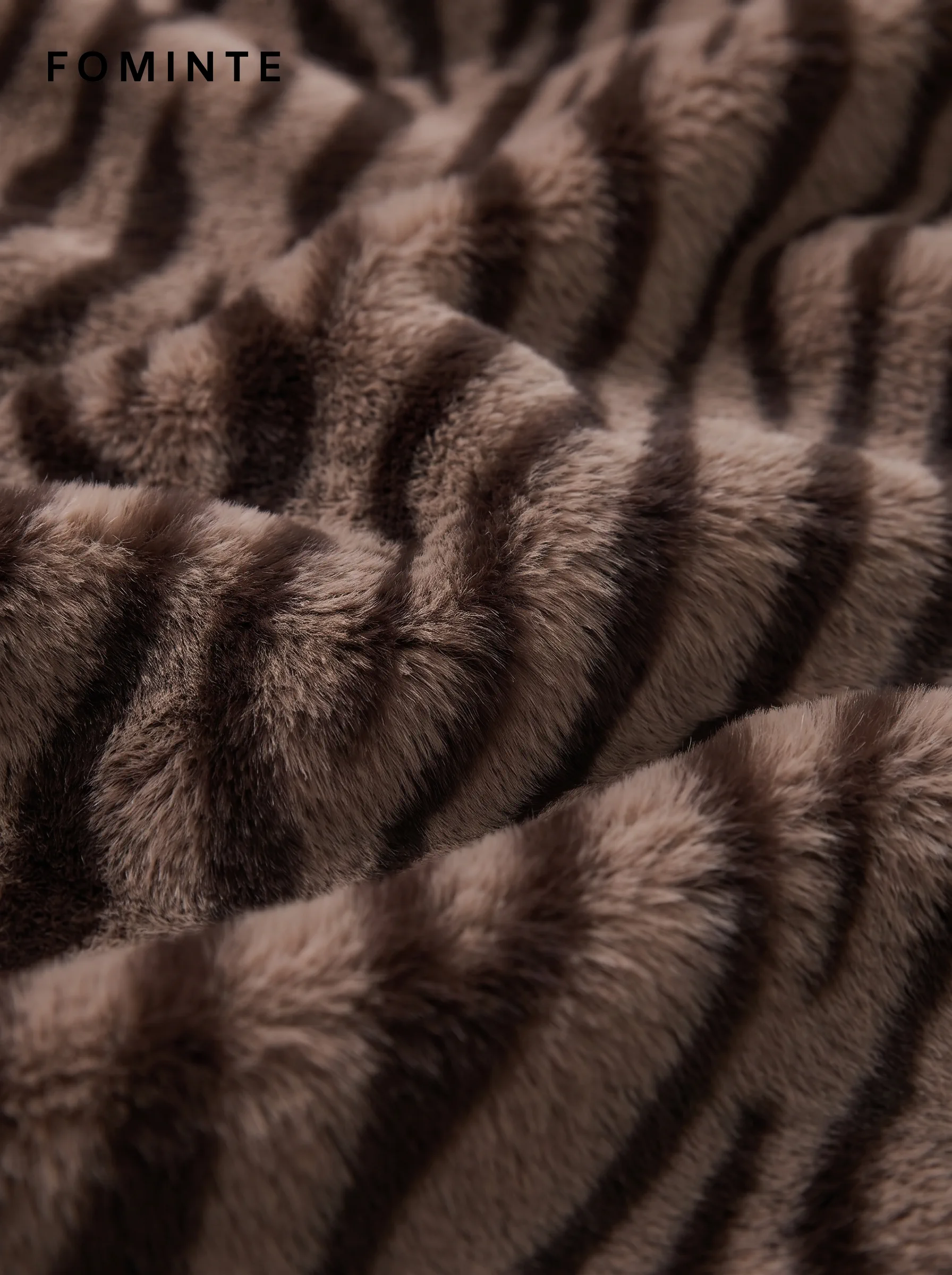 Taupe Zebra-Inspired Zip-Front Faux Fur Jacket Wholesale