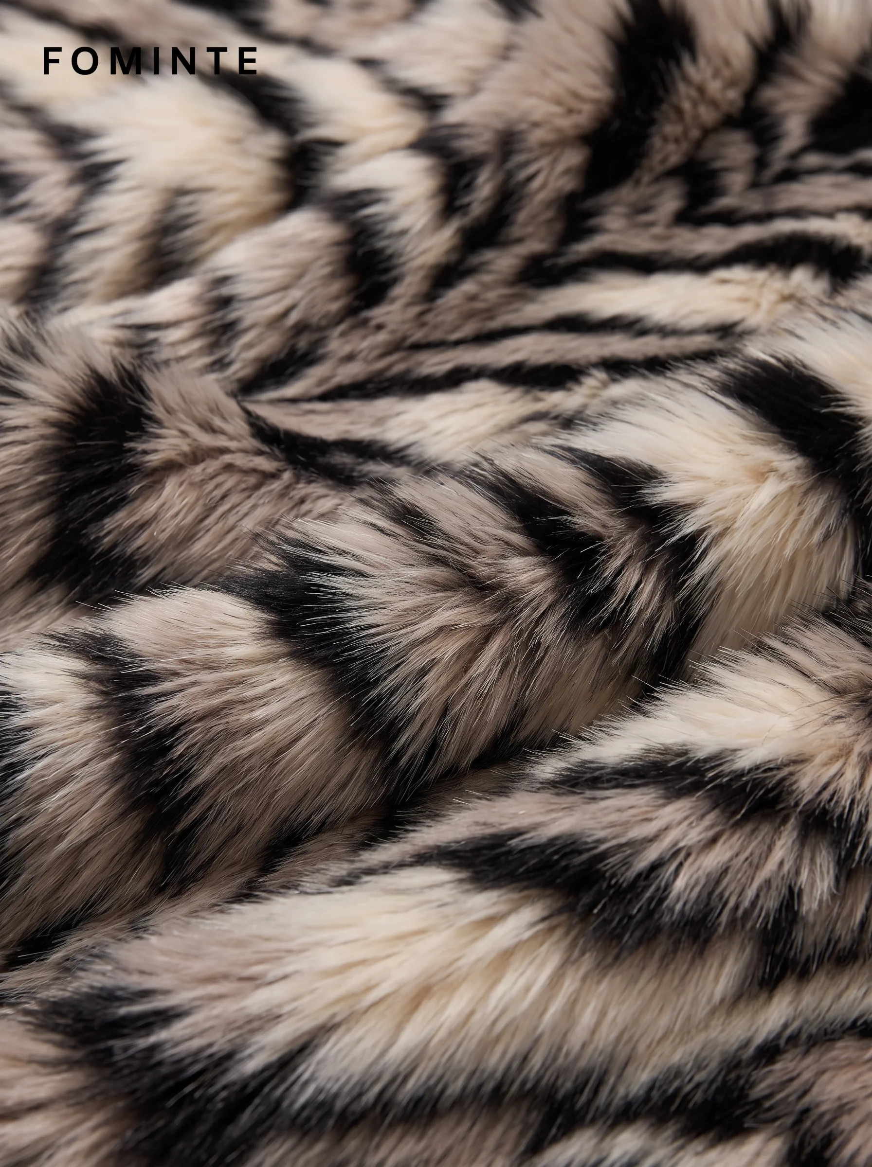 Ivory Diagonal-Stripe Faux Fur Jacket Wholesale