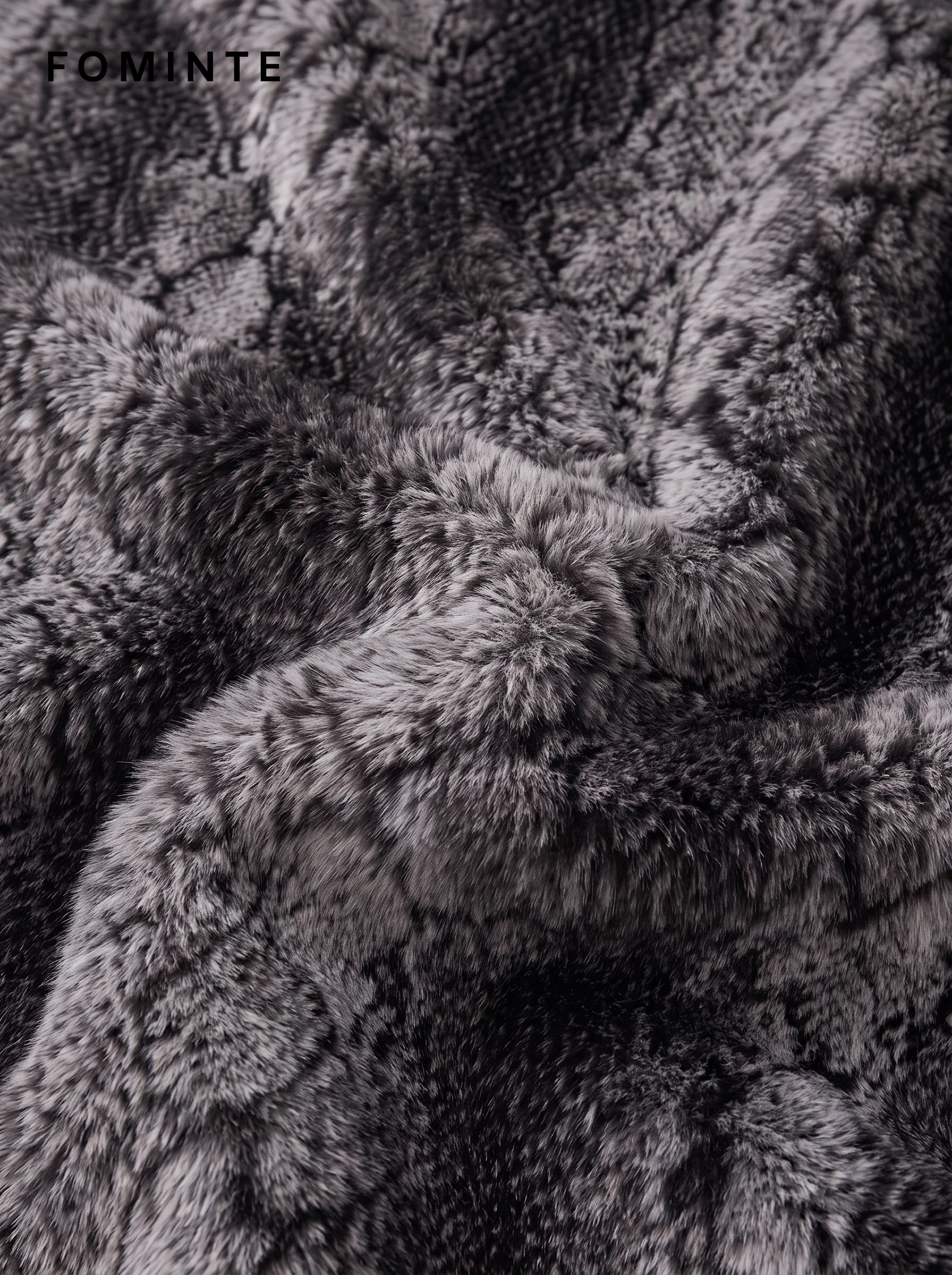 Charcoal Reptile-Inspired Faux Fur Coat Wholesale