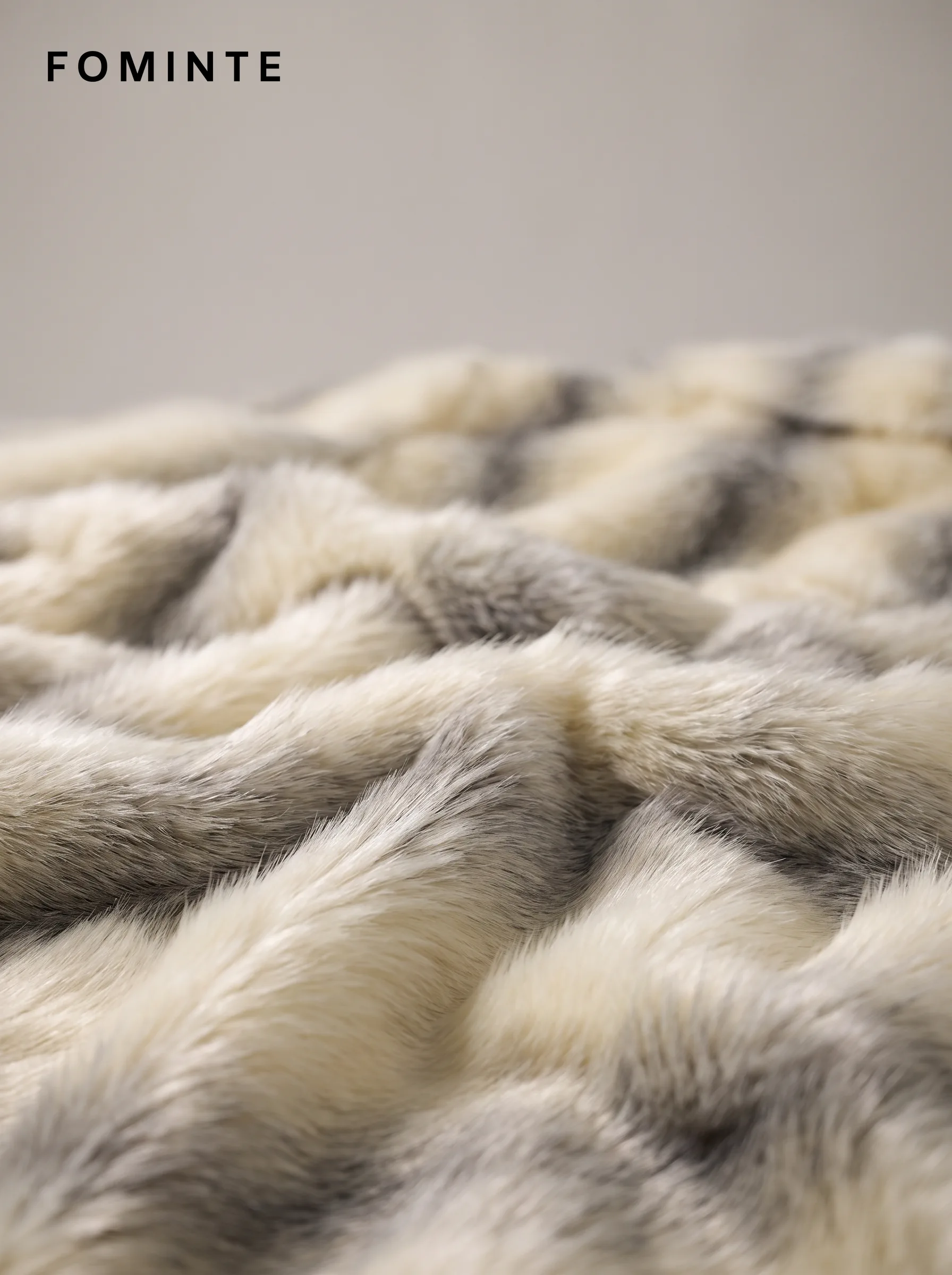 Cream and Dove Grey Striped Faux Fur Coat Wholesale