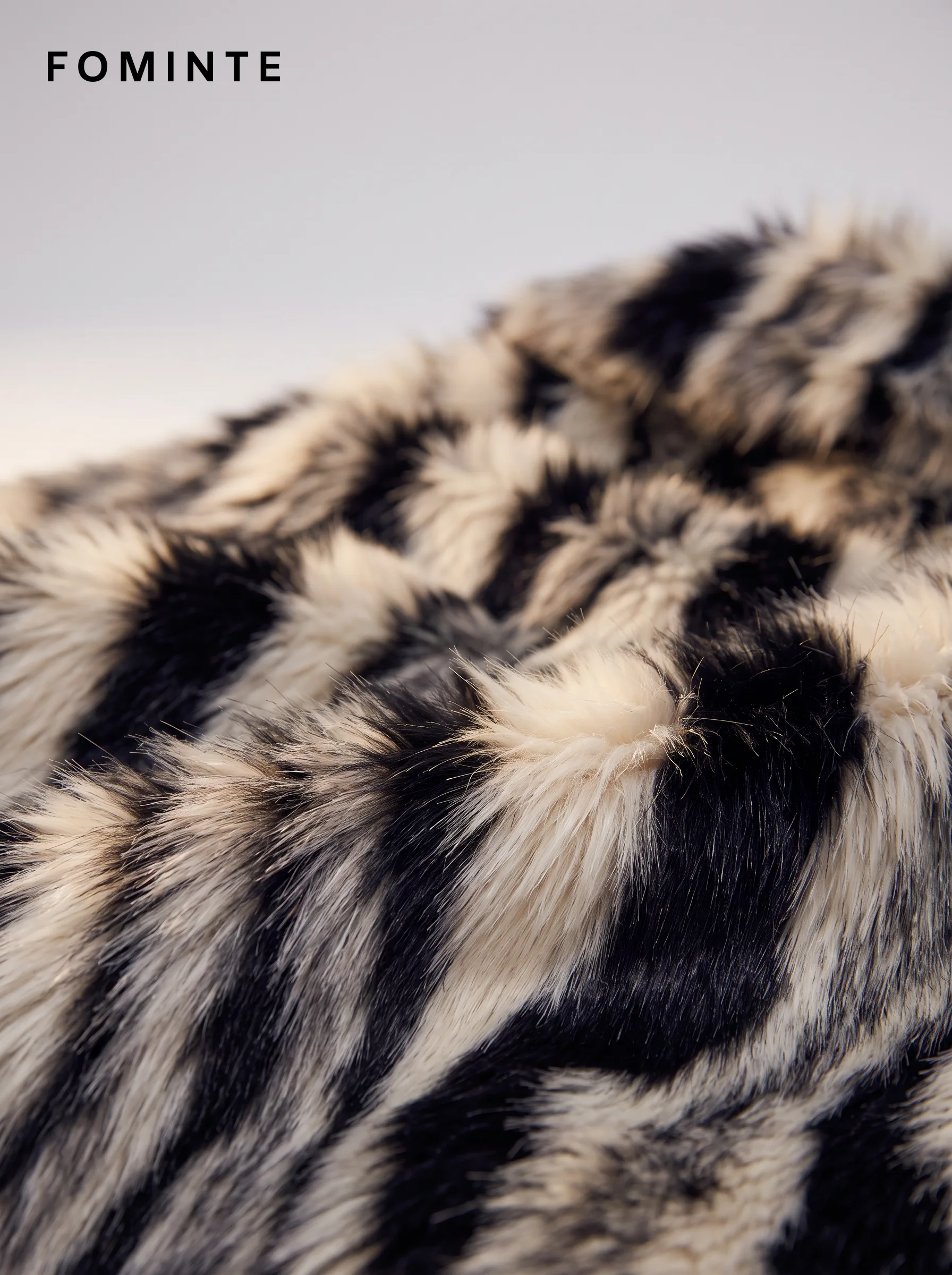 Black and Grey Banded Faux Fur Jacket Wholesale