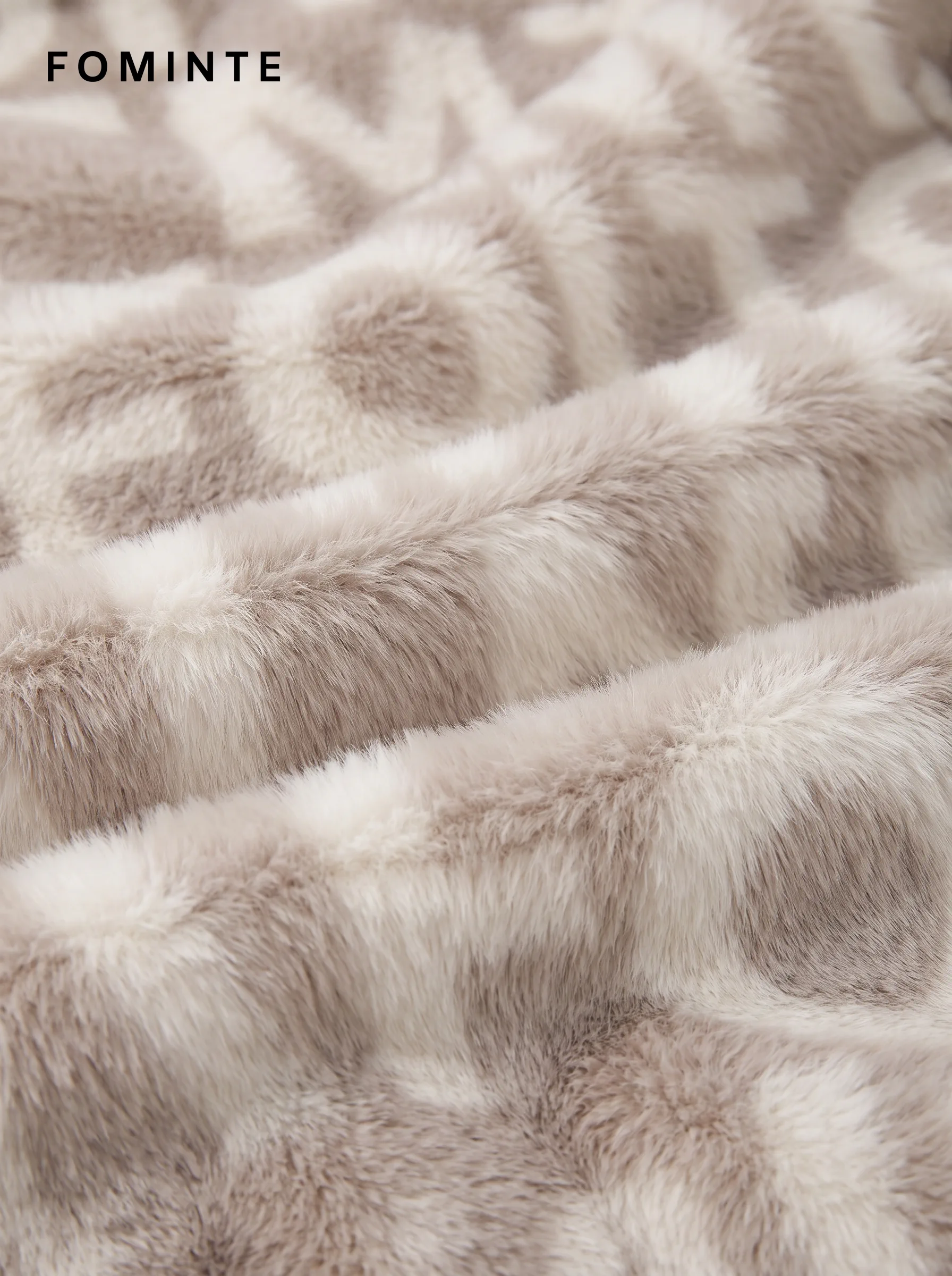 Greige Typographic Geometric Faux Fur Coat Wholesale