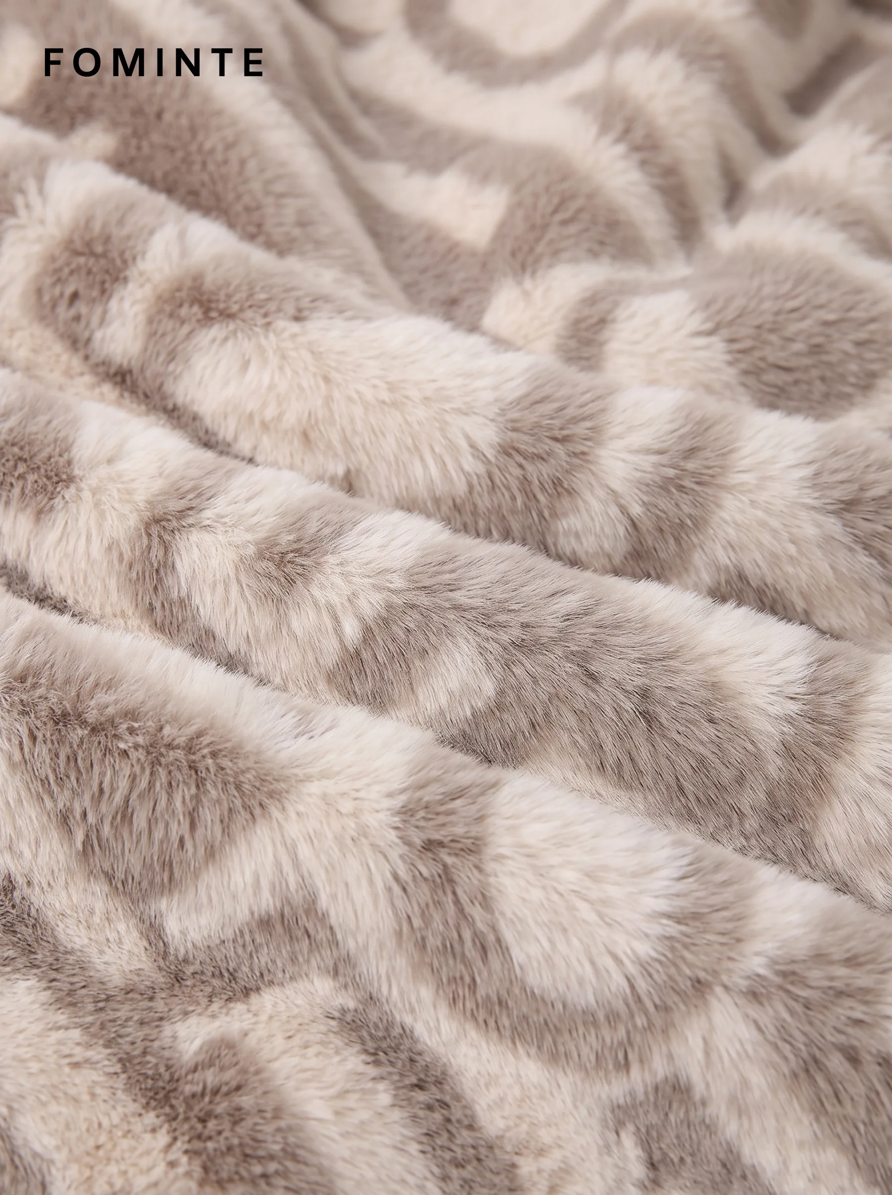 Greige Interlocked Geometric Faux Fur Coat Wholesale