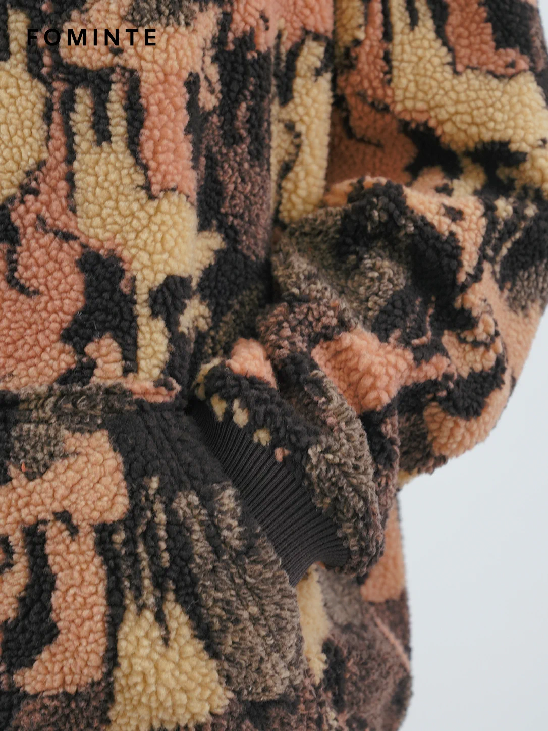 Multi-Color Camo Print Oversized Sherpa Fleece Hoodie